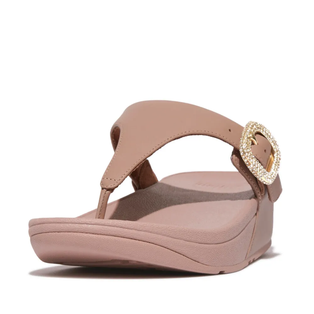 รองเท้าแตะแบบหูหนีบ ผู้หญิง รุ่น LULU CRYSTAL-BUCKLE LEATHER TOE-POST SANDALS