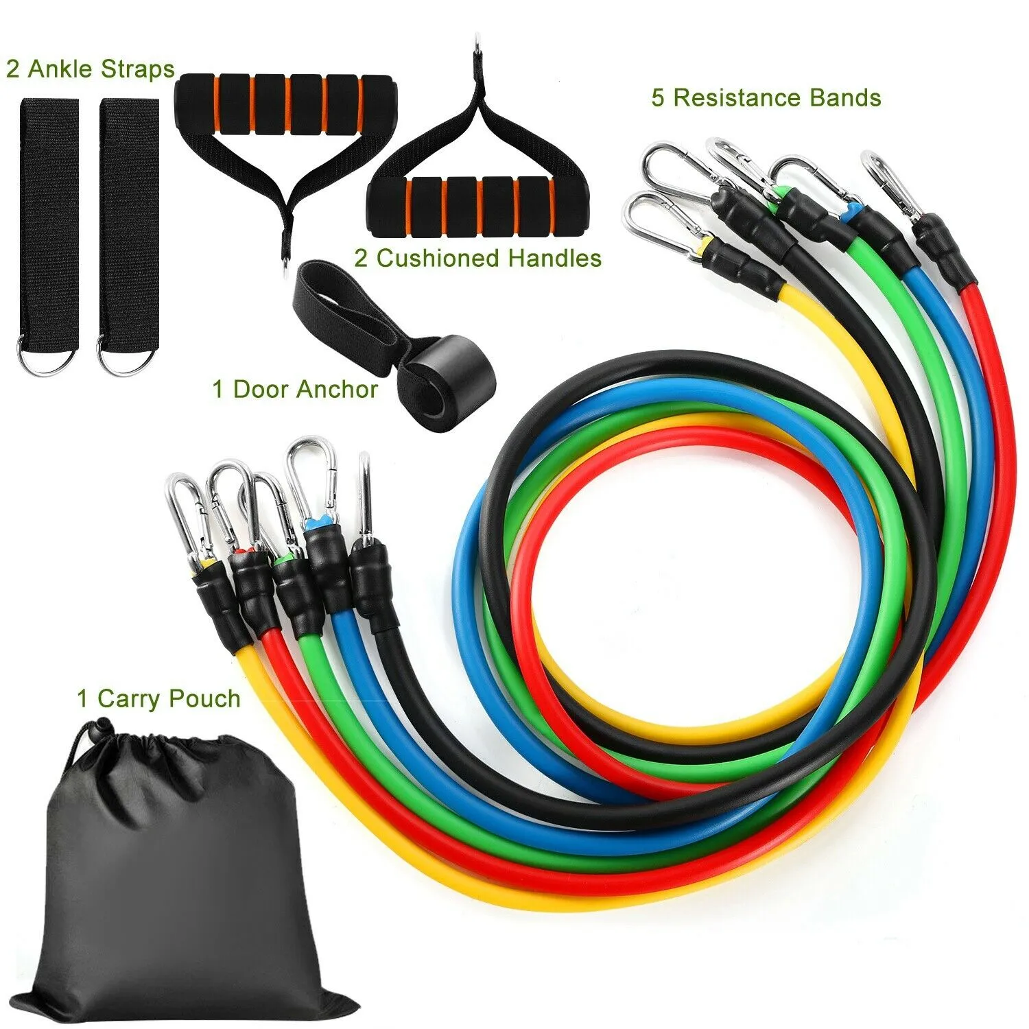 11-Piece Set: Resistance Bands Set Fitness