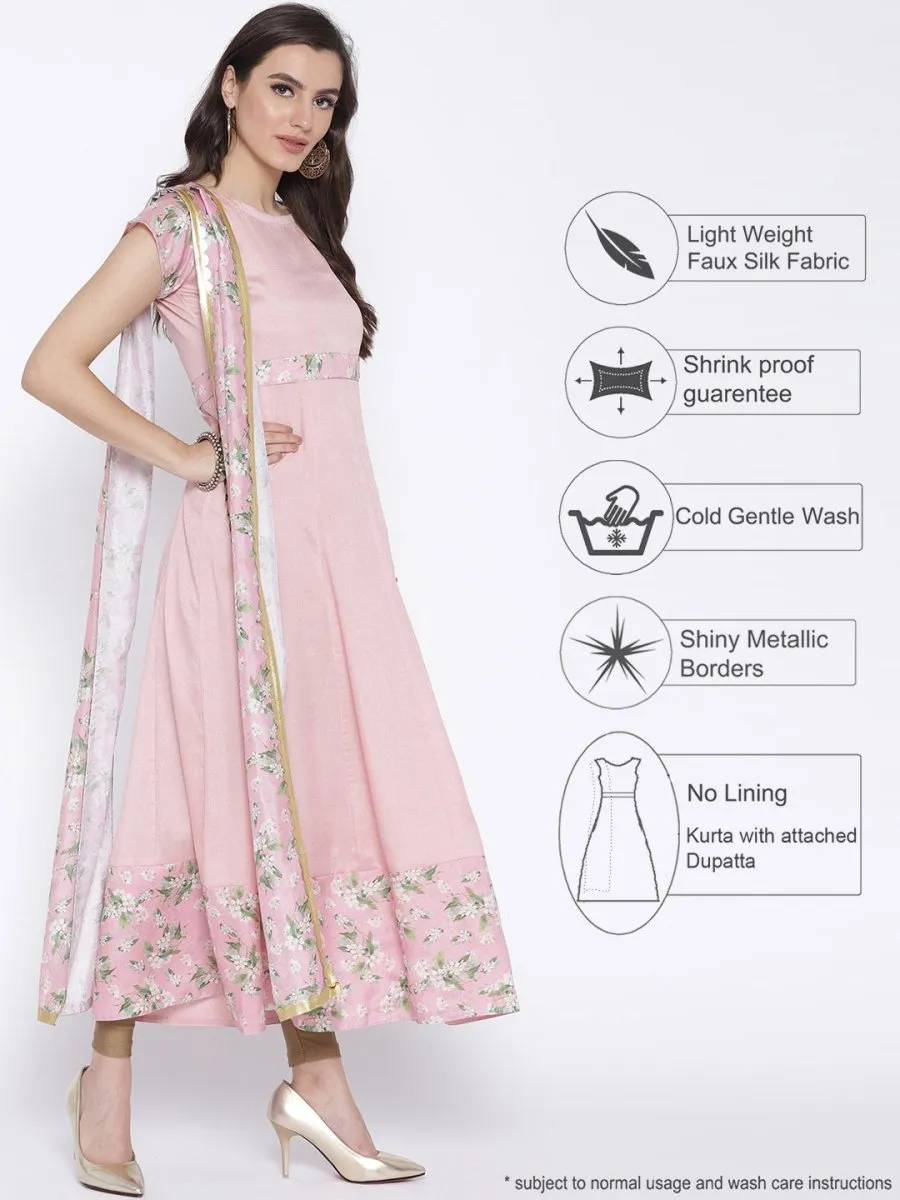 Ahalyaa Women Pink Solid Anarkali Kurta