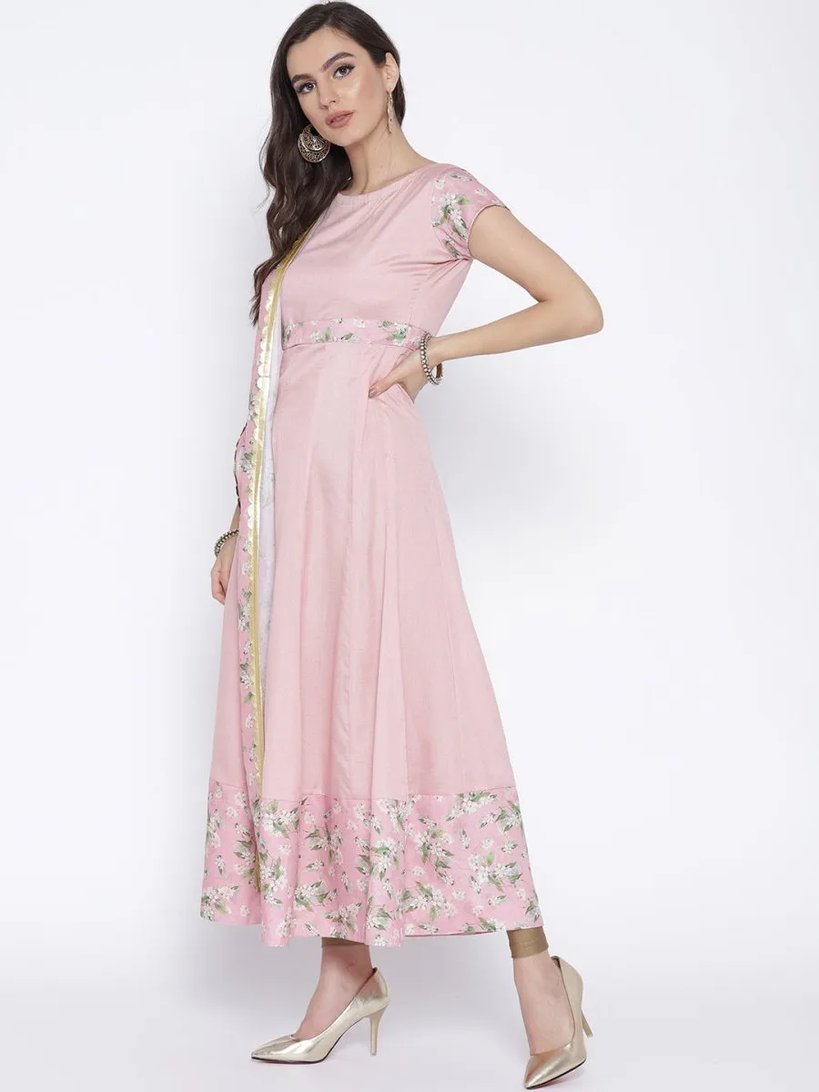 Ahalyaa Women Pink Solid Anarkali Kurta