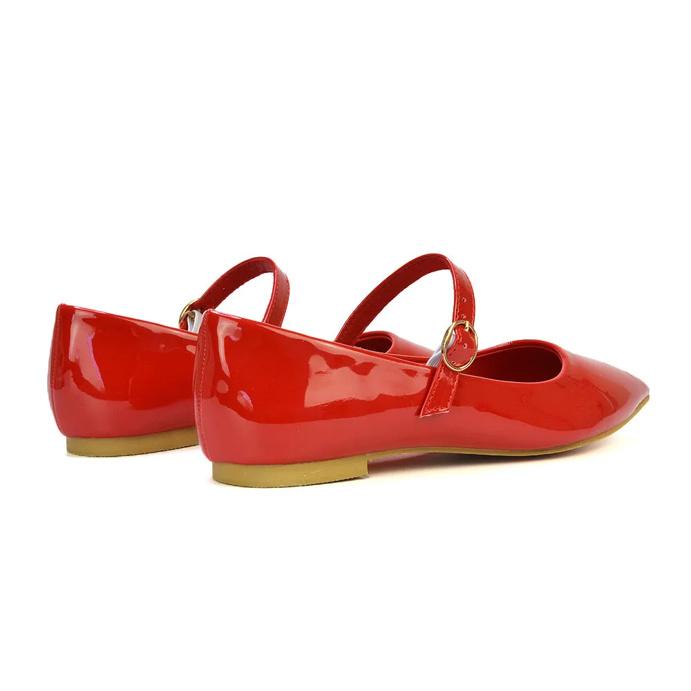 Aimee Pointed Toe Strappy Ballerina Pump Flat Shoes in Red Patent