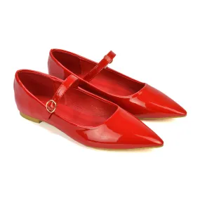 Aimee Pointed Toe Strappy Ballerina Pump Flat Shoes in Red Patent