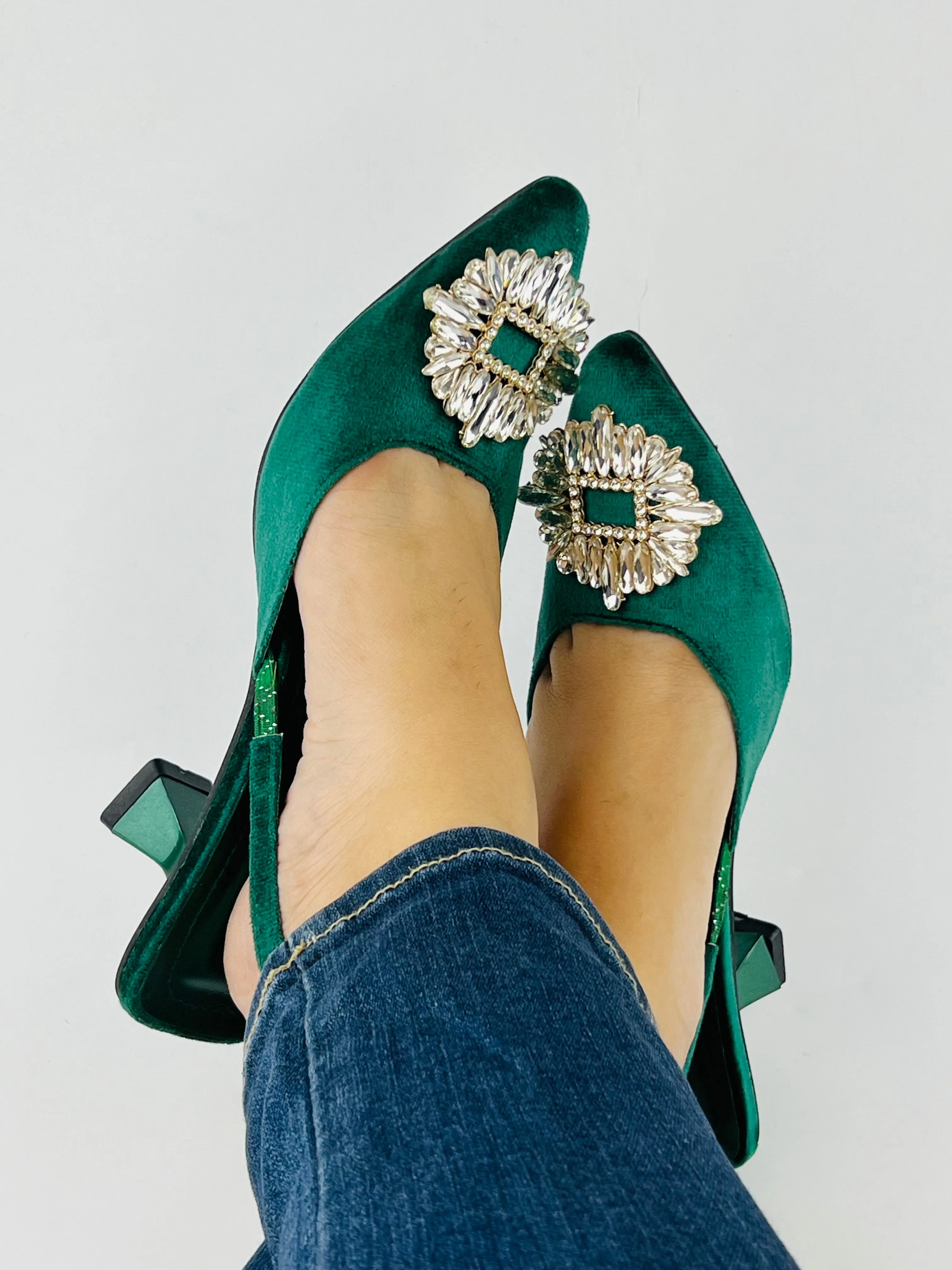 Anastasia Green Velvet Slingback