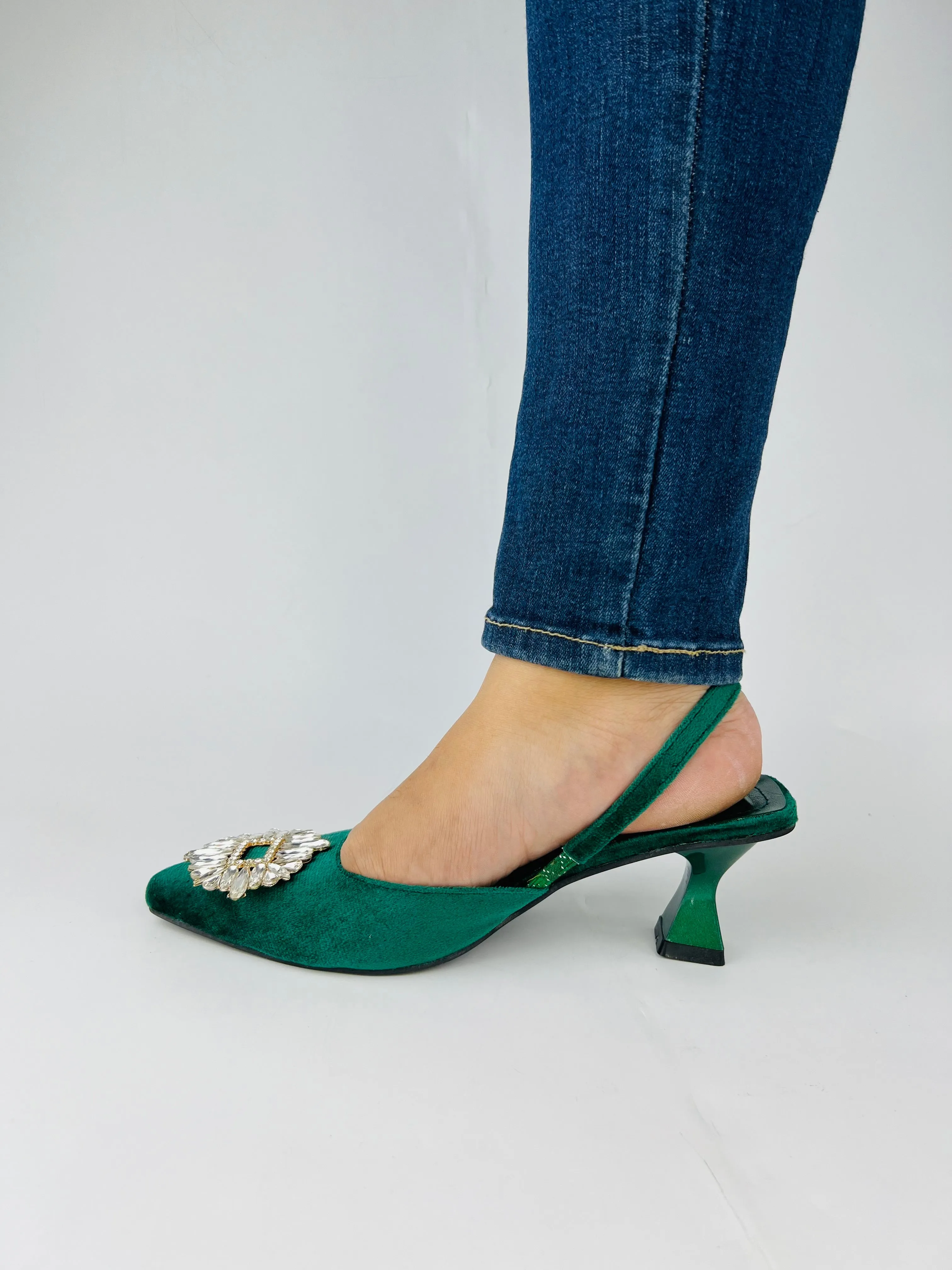 Anastasia Green Velvet Slingback