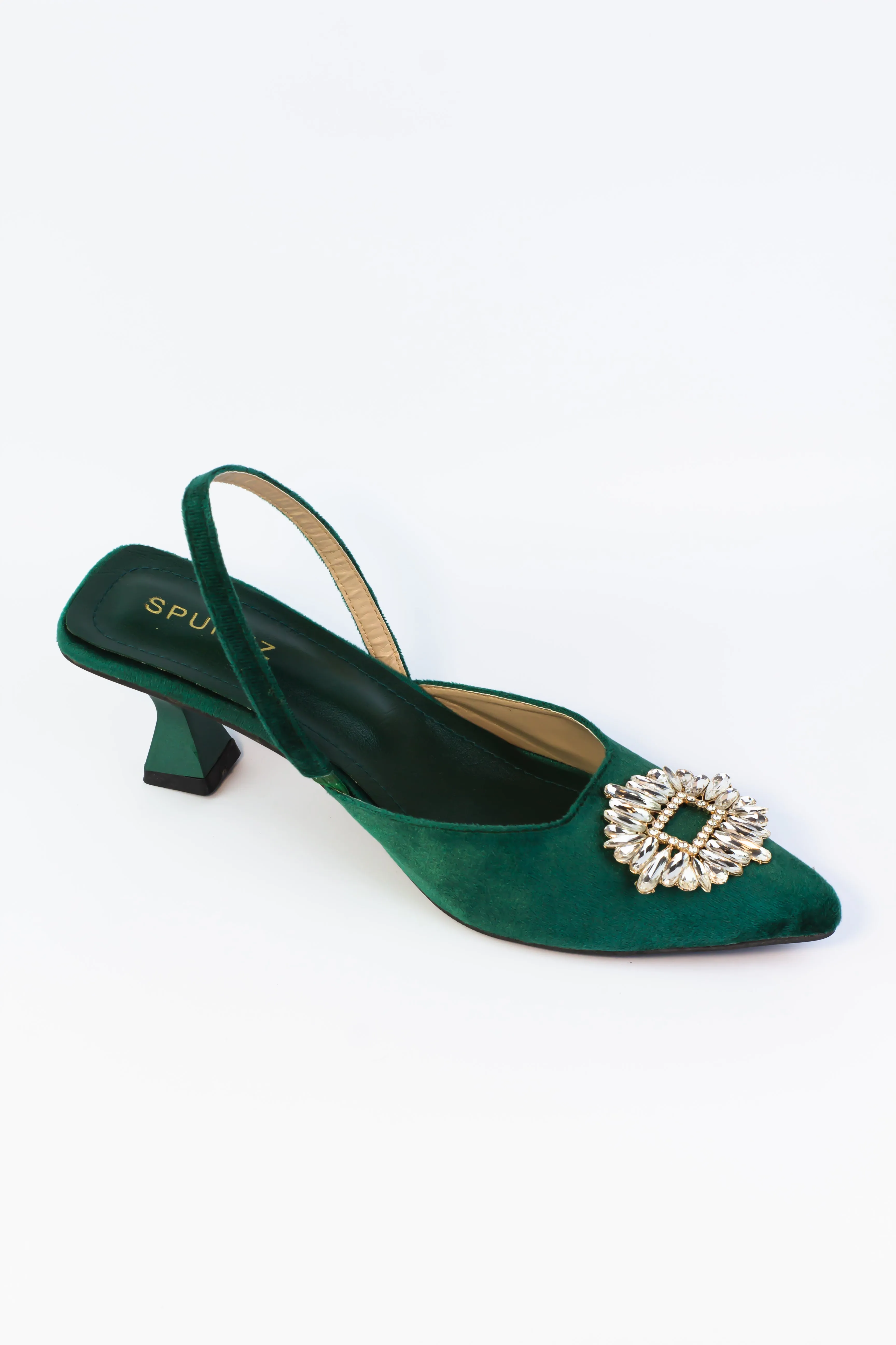 Anastasia Green Velvet Slingback