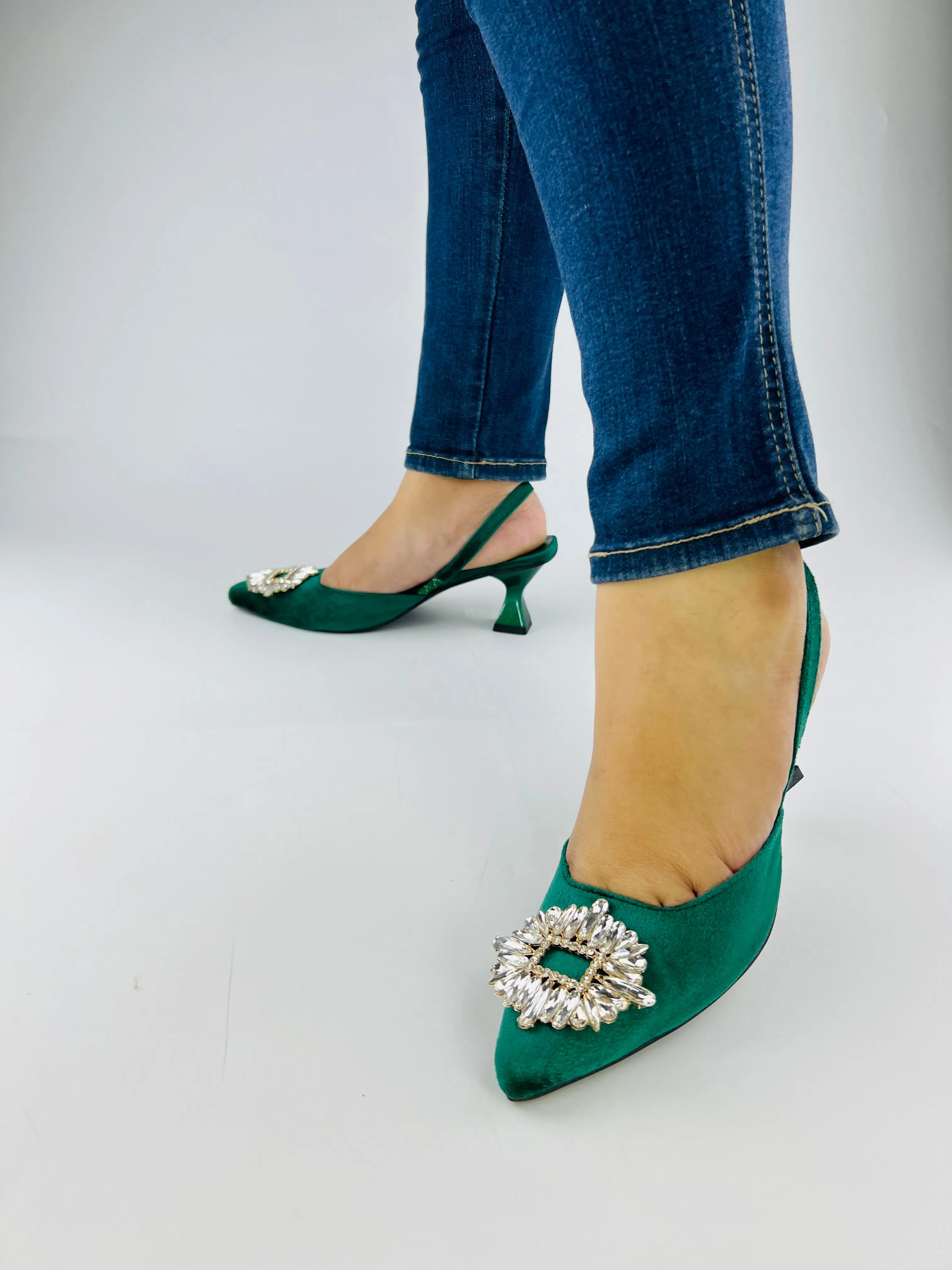 Anastasia Green Velvet Slingback