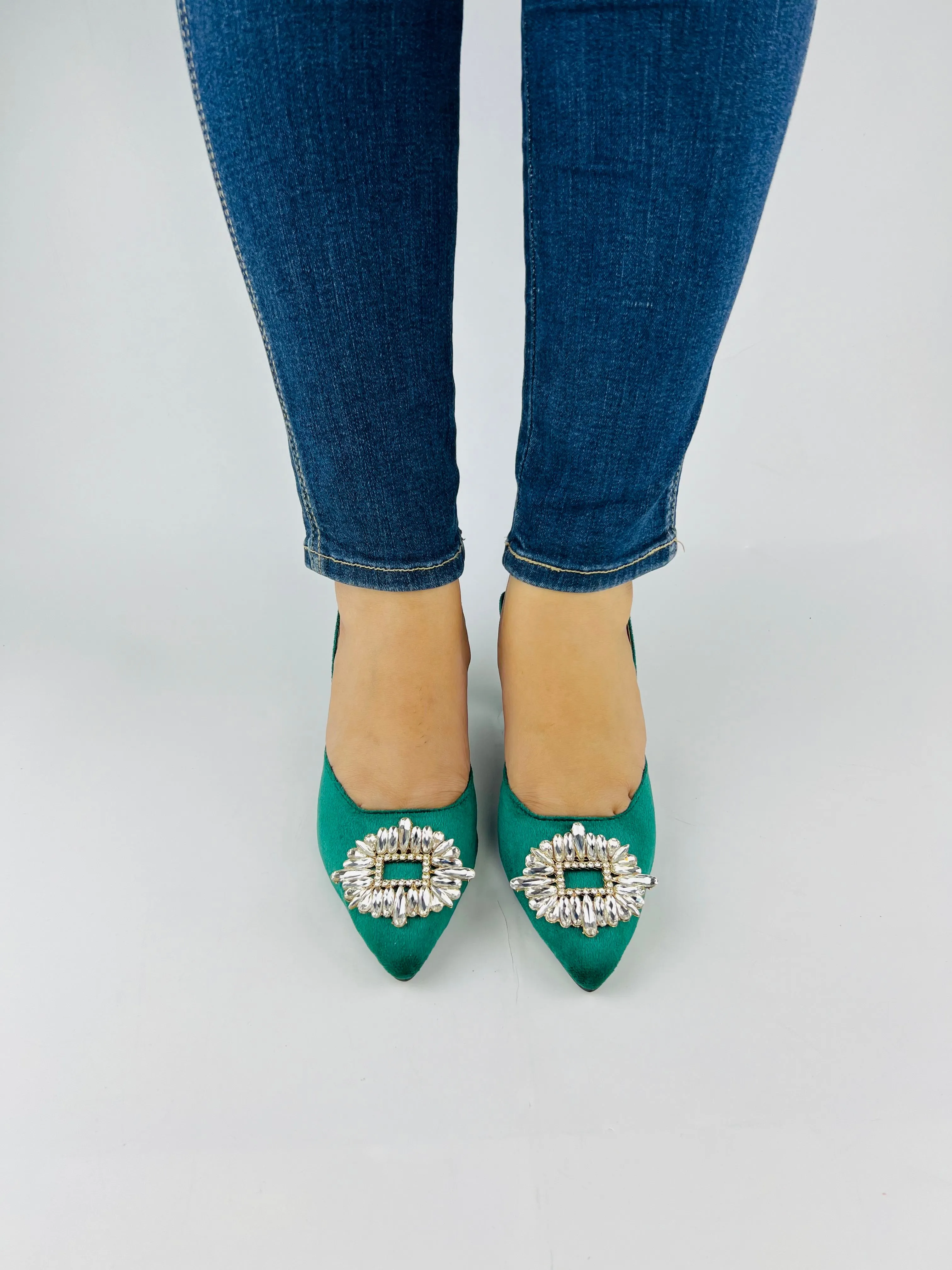 Anastasia Green Velvet Slingback