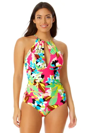 Anne Cole - Women's High Neck With Ruffled Straps One Piece Swimsuit