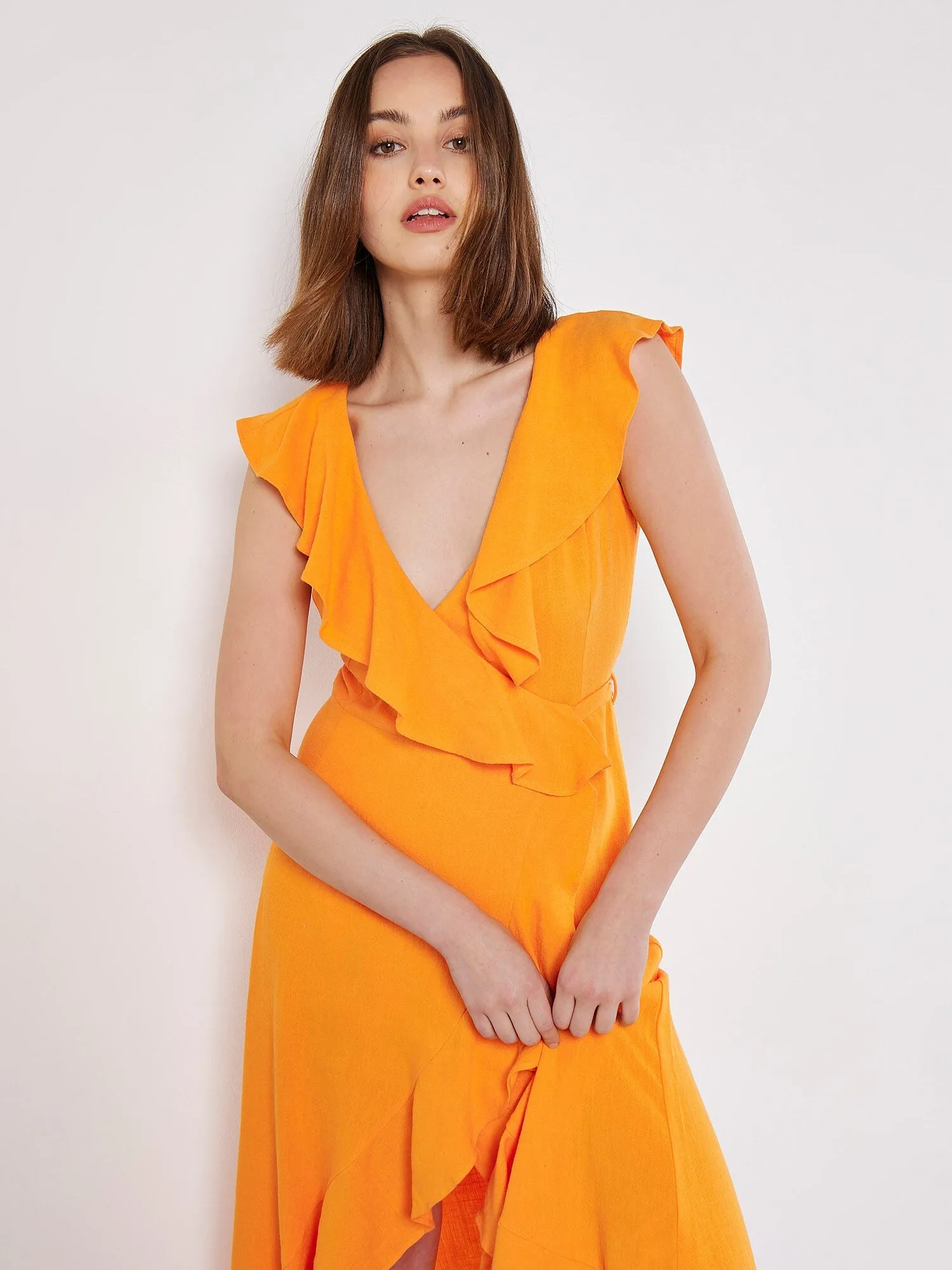 APRICOT - Ruffle Wrap Hi-Lo Linen Mix Dress - 828582 - FINAL SALE