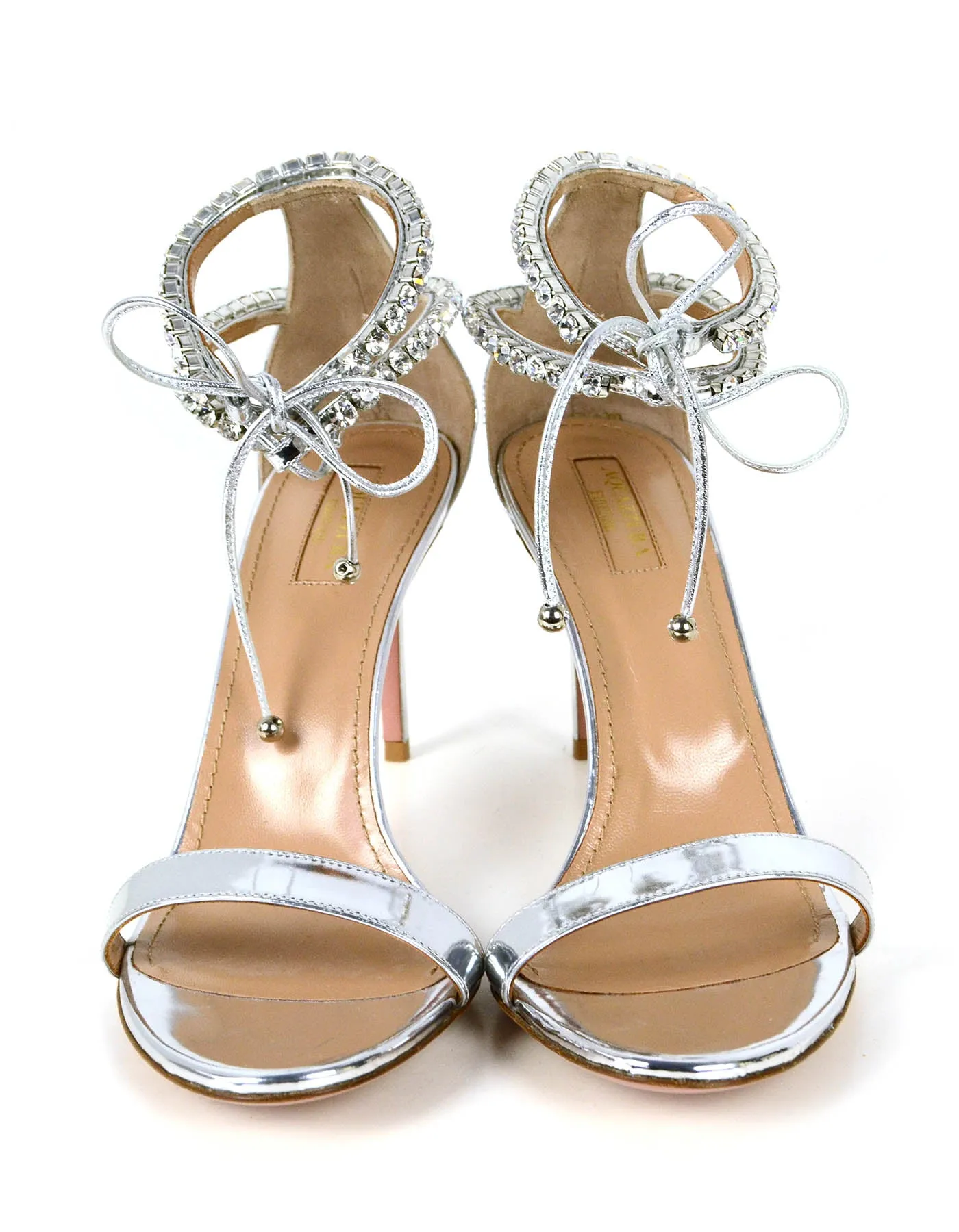 Aquazzura NEW Silver Metallic Crillon 85 Sandals sz 39.5