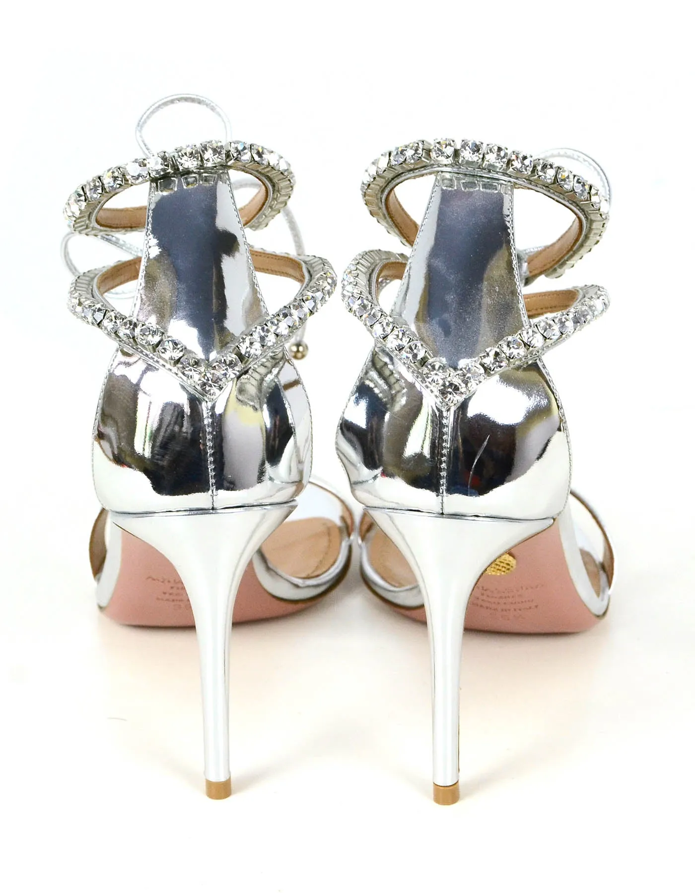 Aquazzura NEW Silver Metallic Crillon 85 Sandals sz 39.5