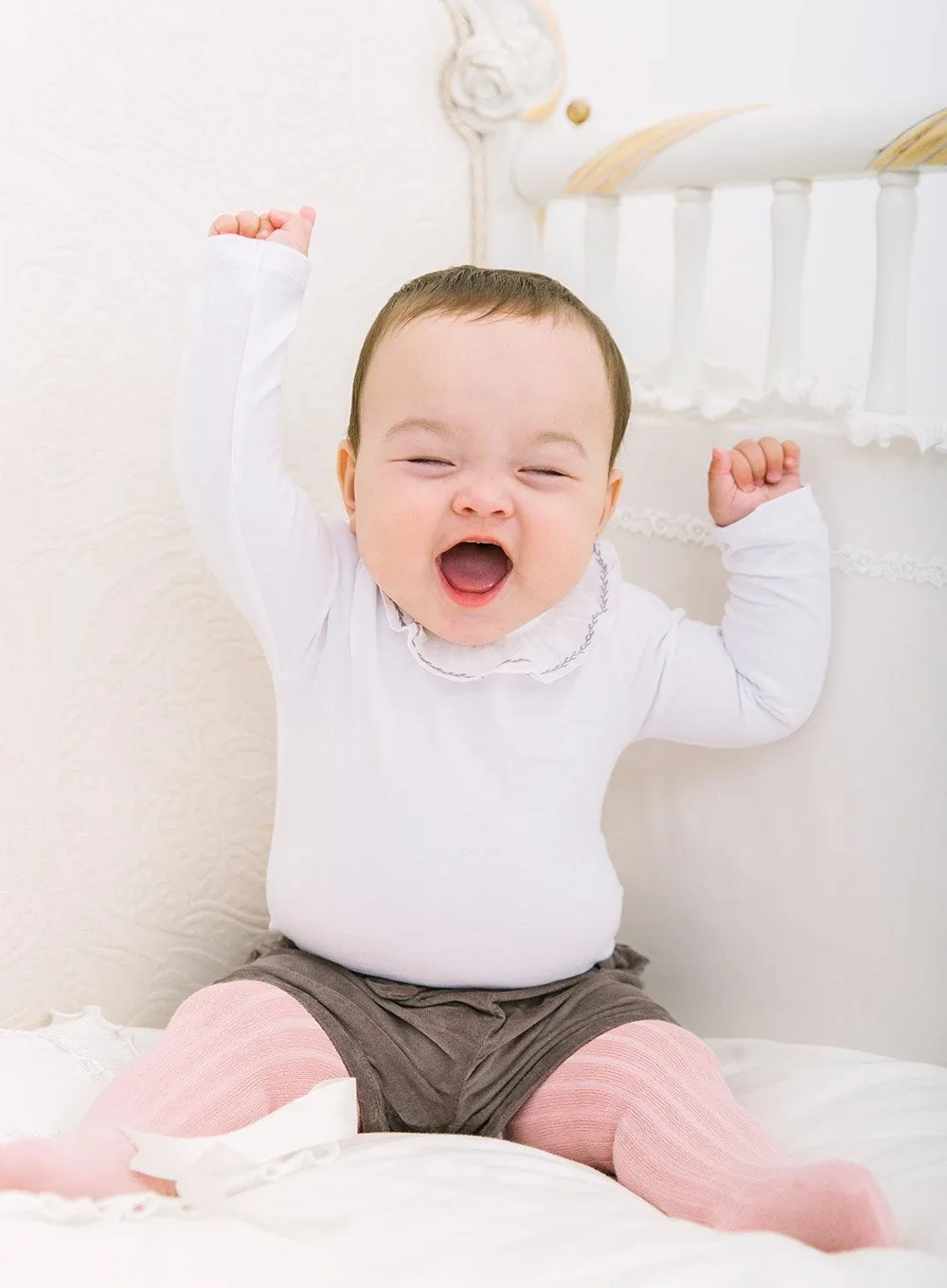 Baby Ribbed Tights in Rose