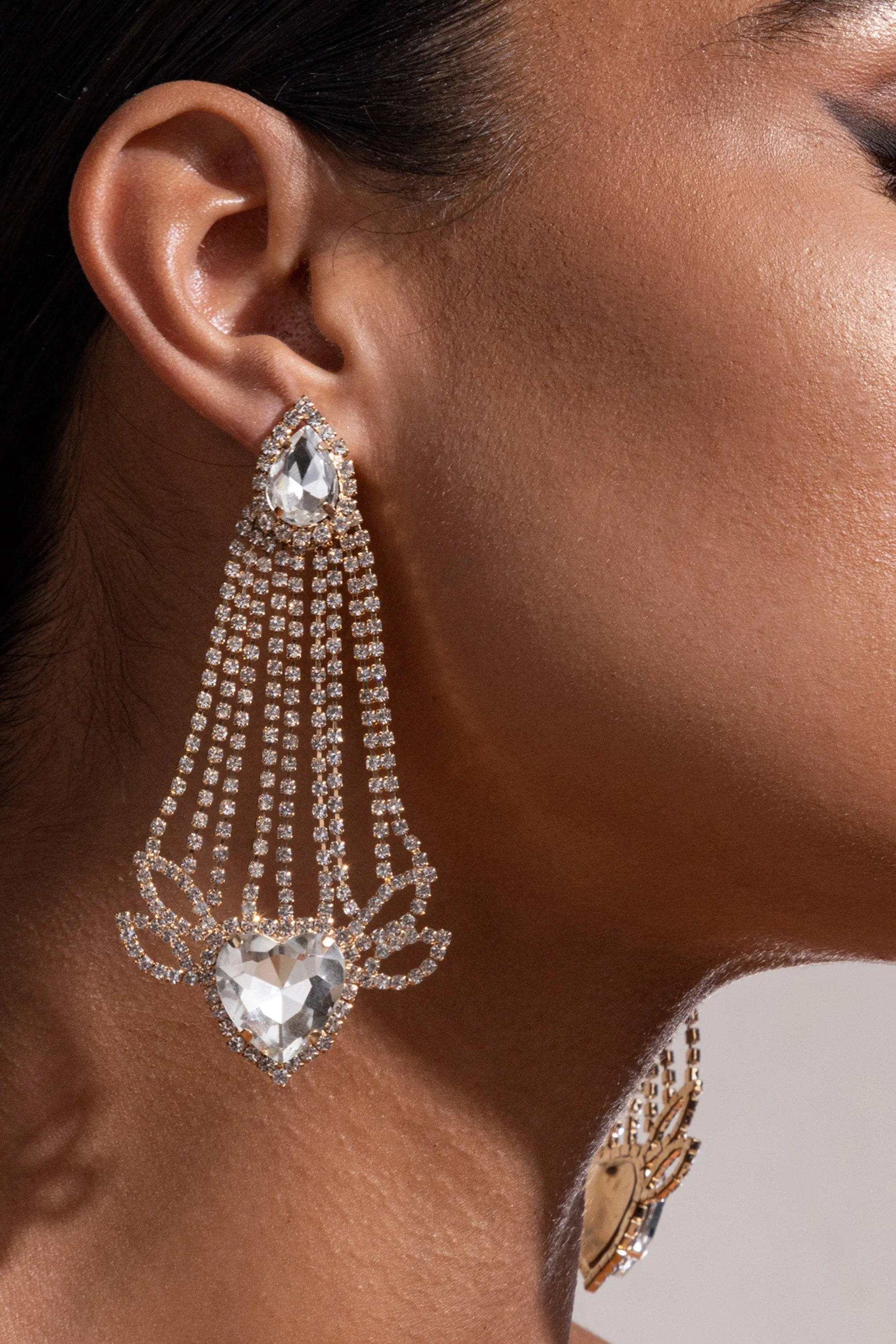 Barbarella | Silver Diamante Tassel Heartshape Drop Earrings