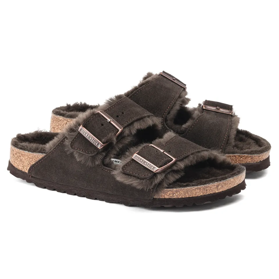 Birkenstock Arizona Shearling Suede Leather Slipper in Mocha