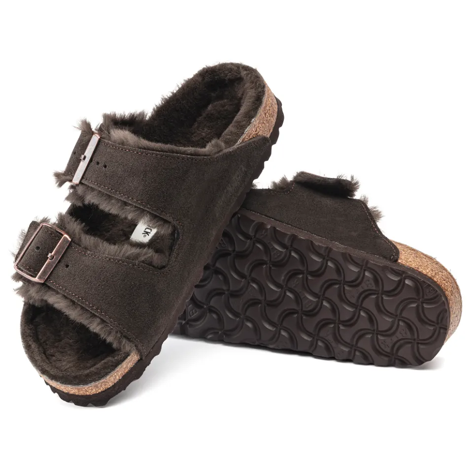 Birkenstock Arizona Shearling Suede Leather Slipper in Mocha