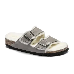 Birkenstock Arizona Slide Sandal (Women) - Stone Coin Suede/Natural Shearling