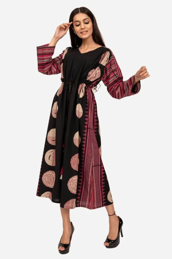 Black & Magenta Printed drop sleeve Dress