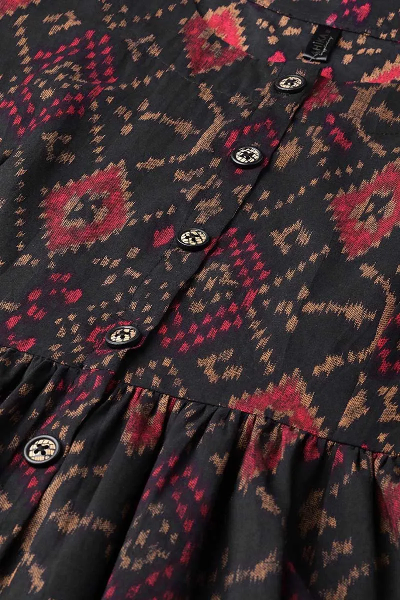 Black & Maroon Color Rayon Blend fabric Printed A-Line Kurta