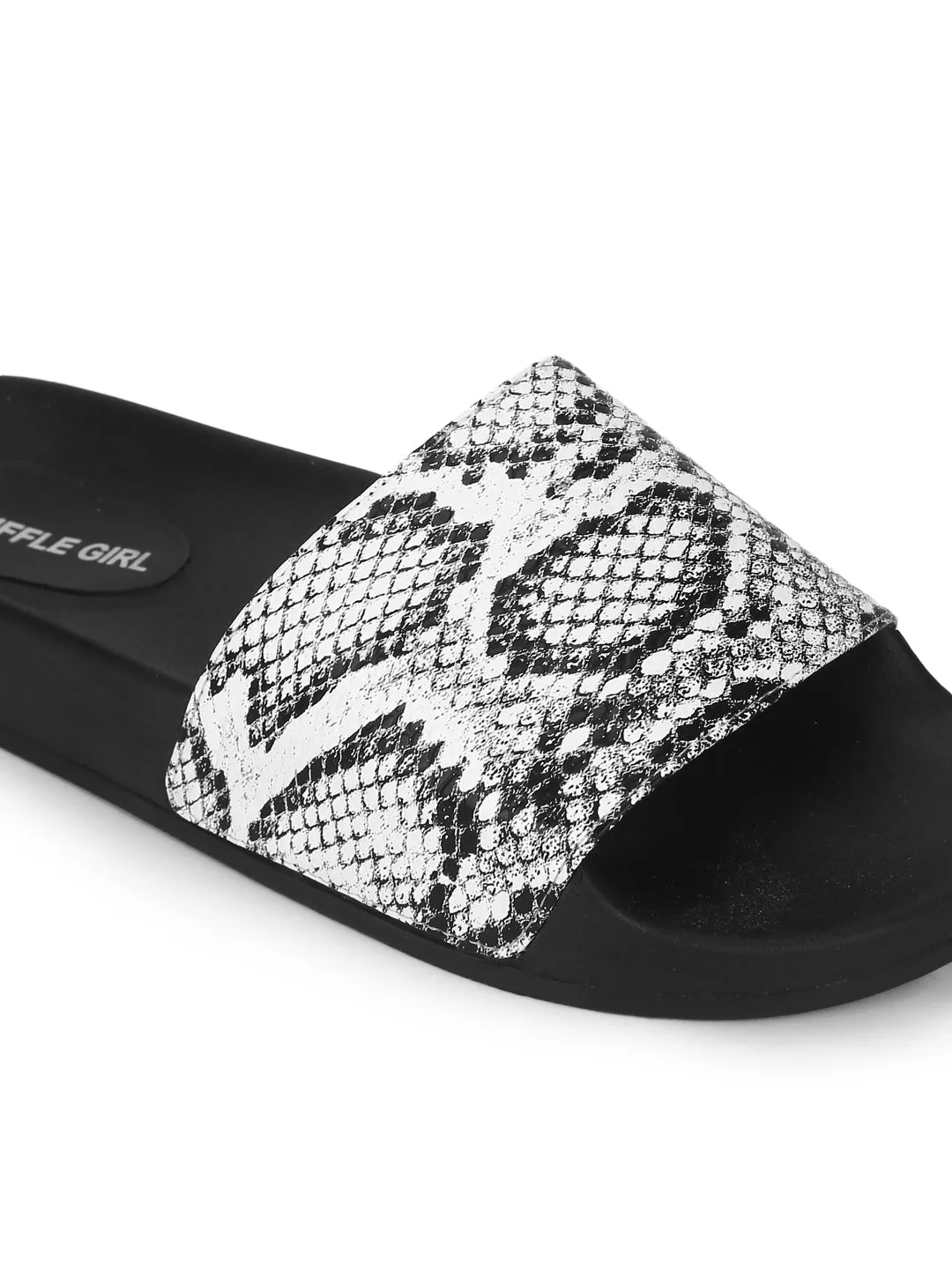 Black & White PU Snake Pattern Slides