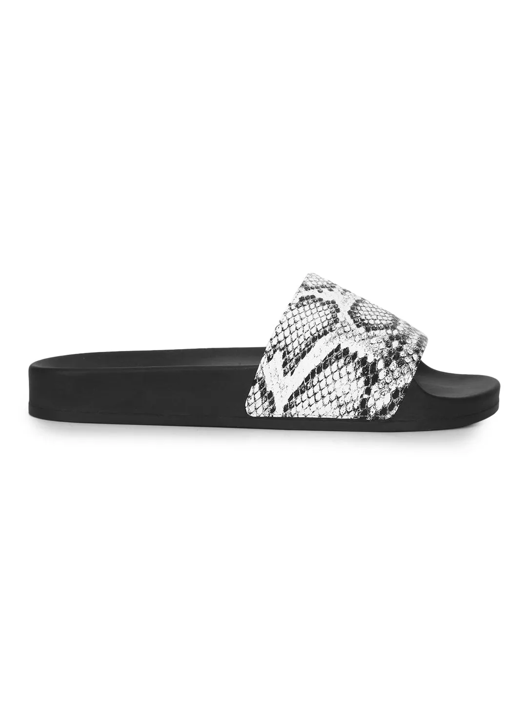 Black & White PU Snake Pattern Slides