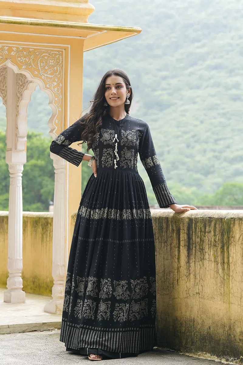 Black Cotton Anarkali Kurti