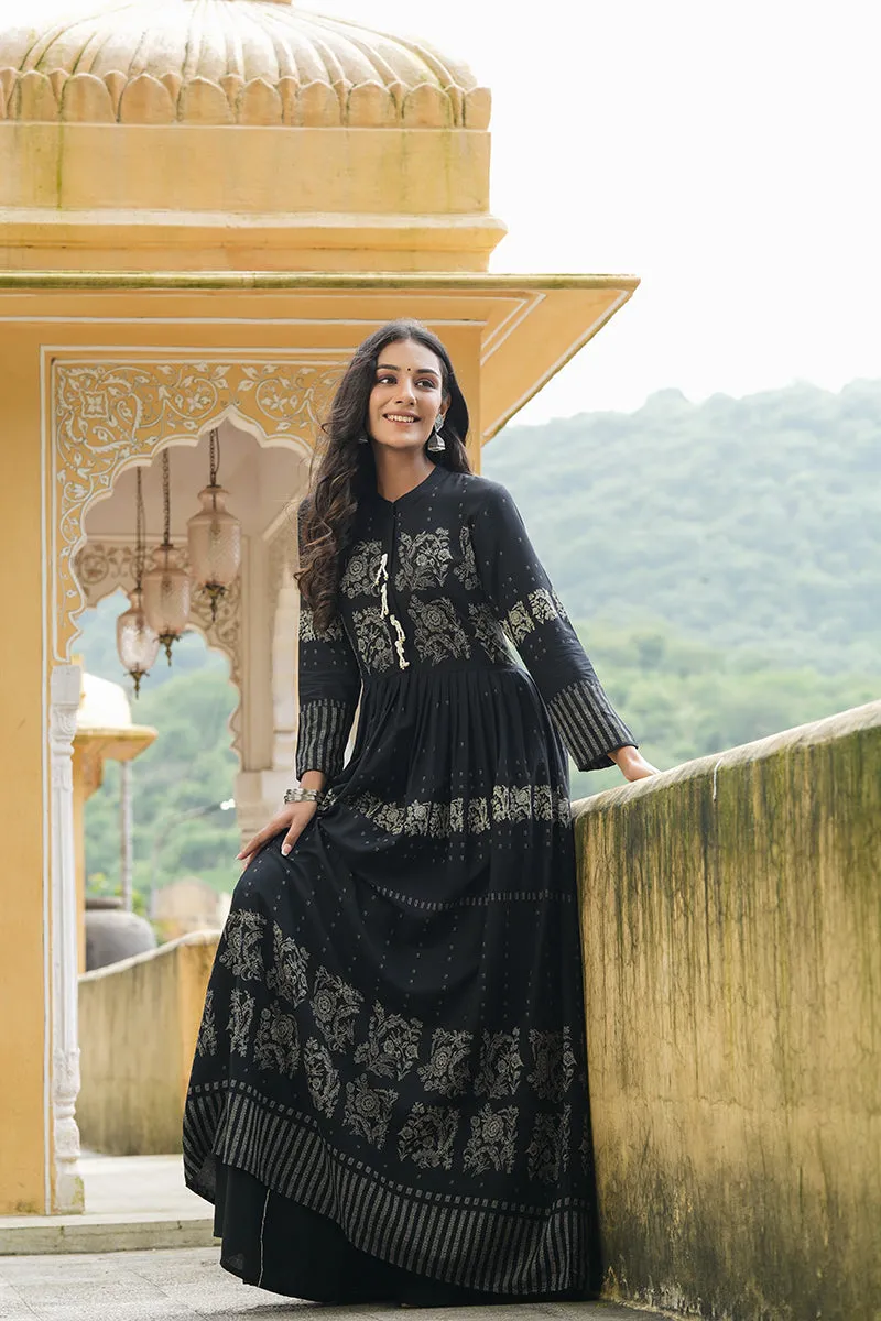 Black Cotton Anarkali Kurti