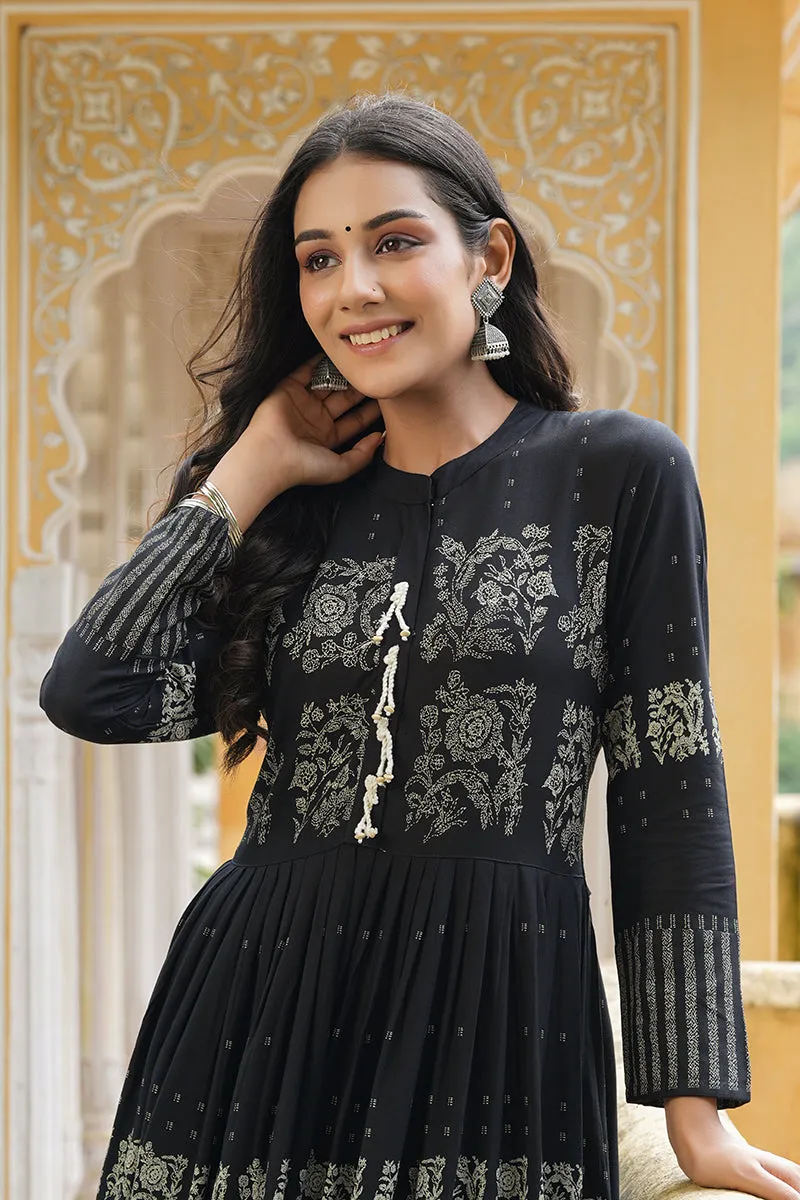 Black Cotton Anarkali Kurti