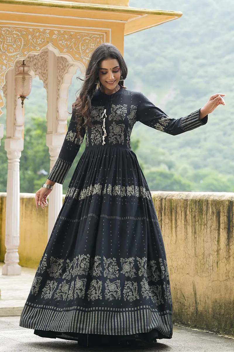 Black Cotton Anarkali Kurti