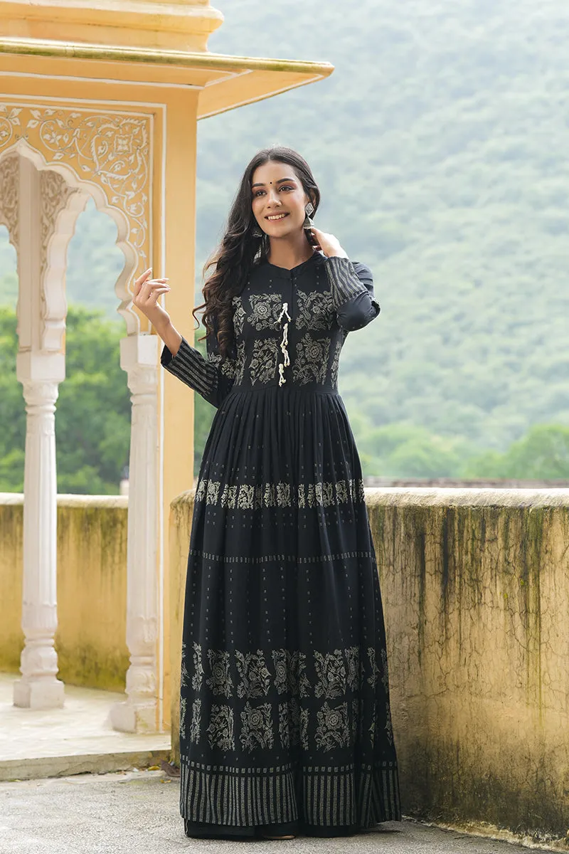 Black Cotton Anarkali Kurti