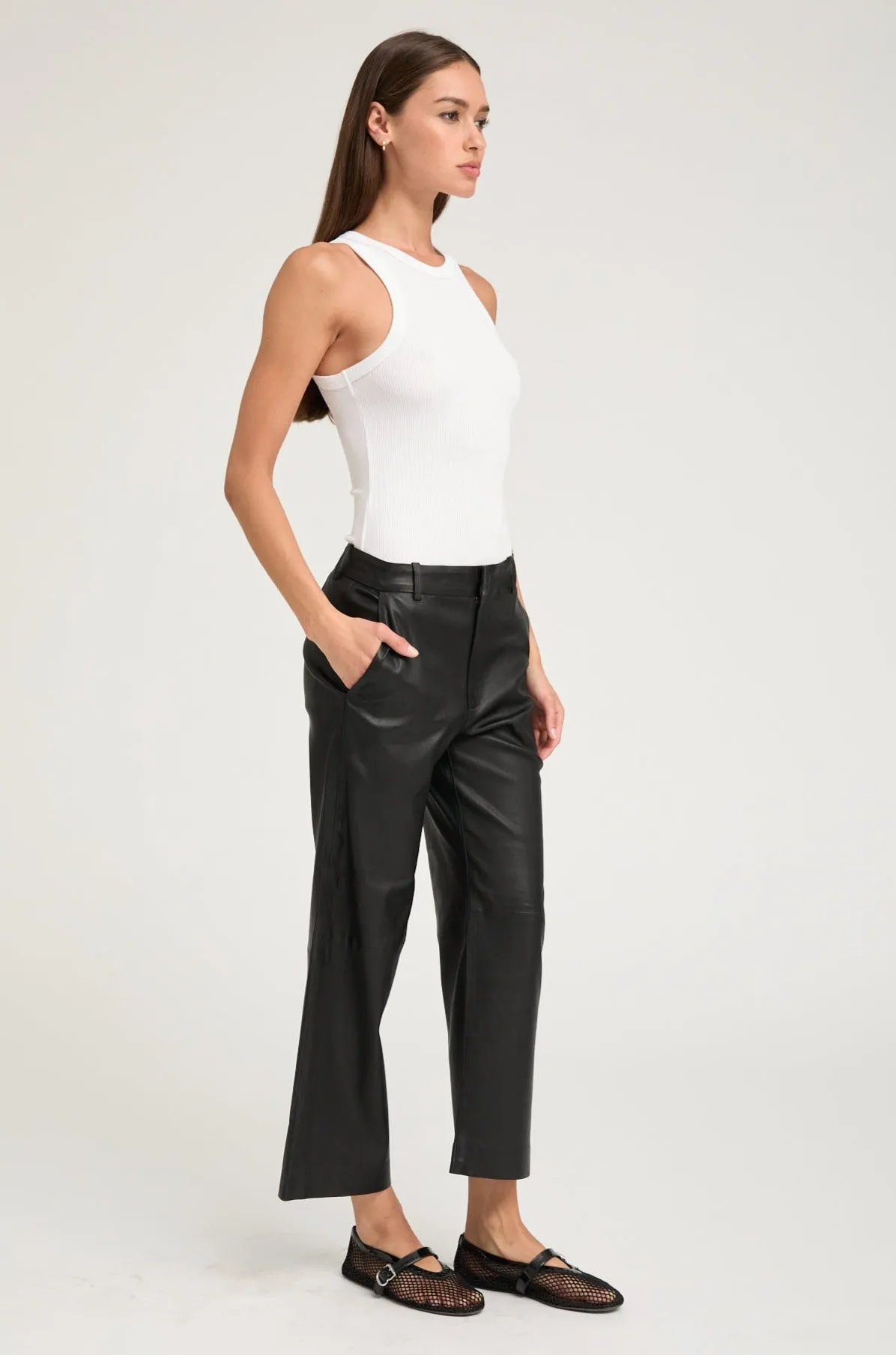 Black Leather Cropped Trousers