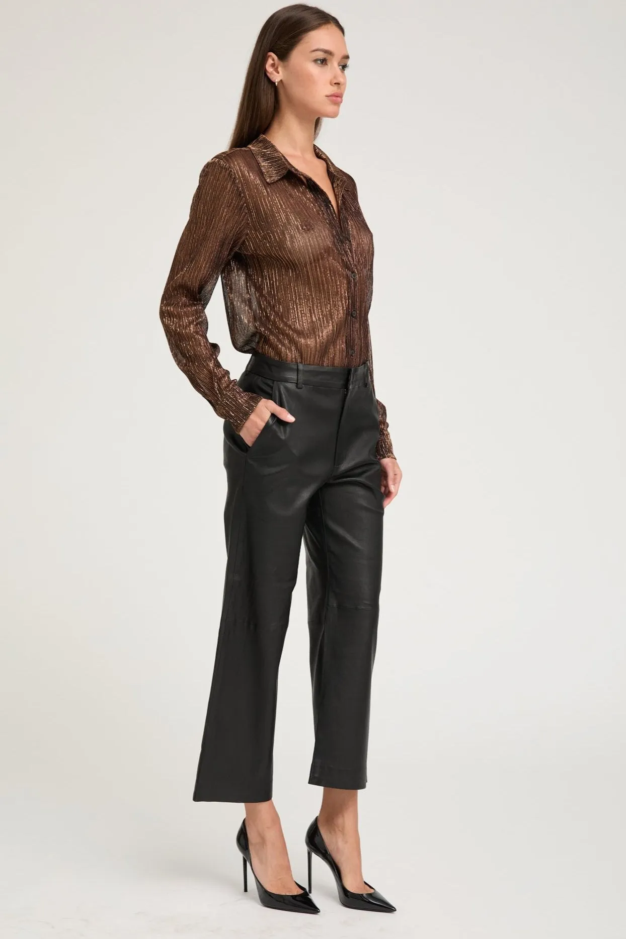 Black Leather Cropped Trousers