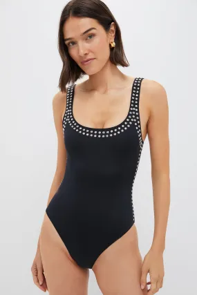 Black Mercedes Scoop Neck One Piece