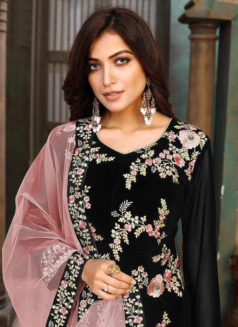 Black Multi Embroidered Pakistani Style Pant Suit