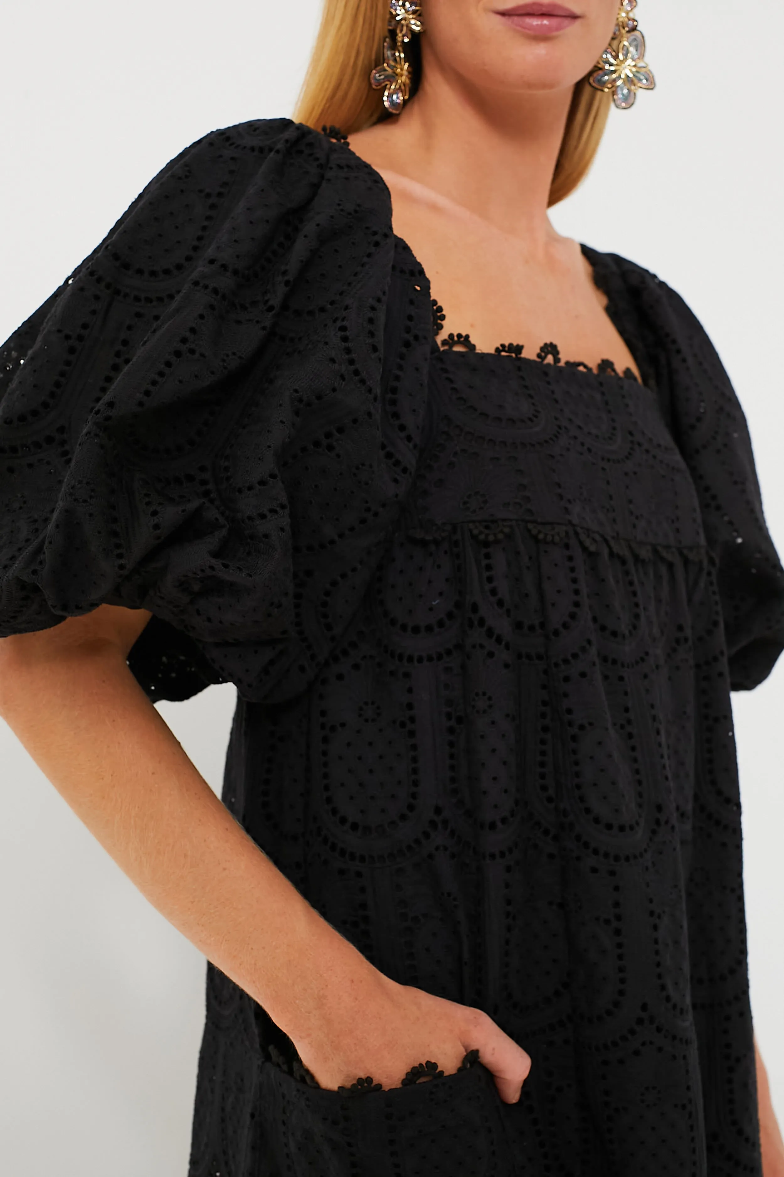 Black Pineapple Cotton Eyelet Maxi Dress