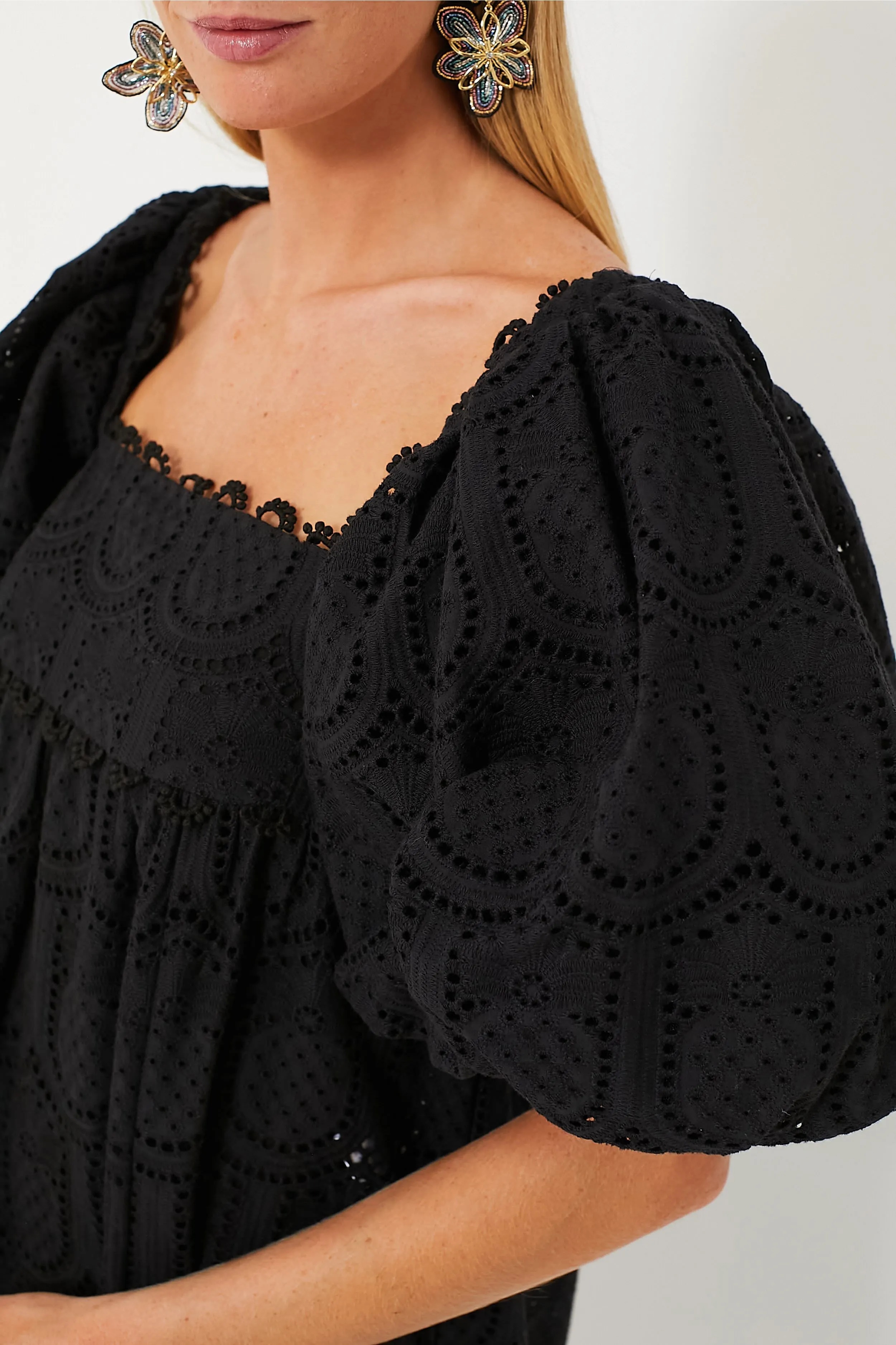 Black Pineapple Cotton Eyelet Maxi Dress