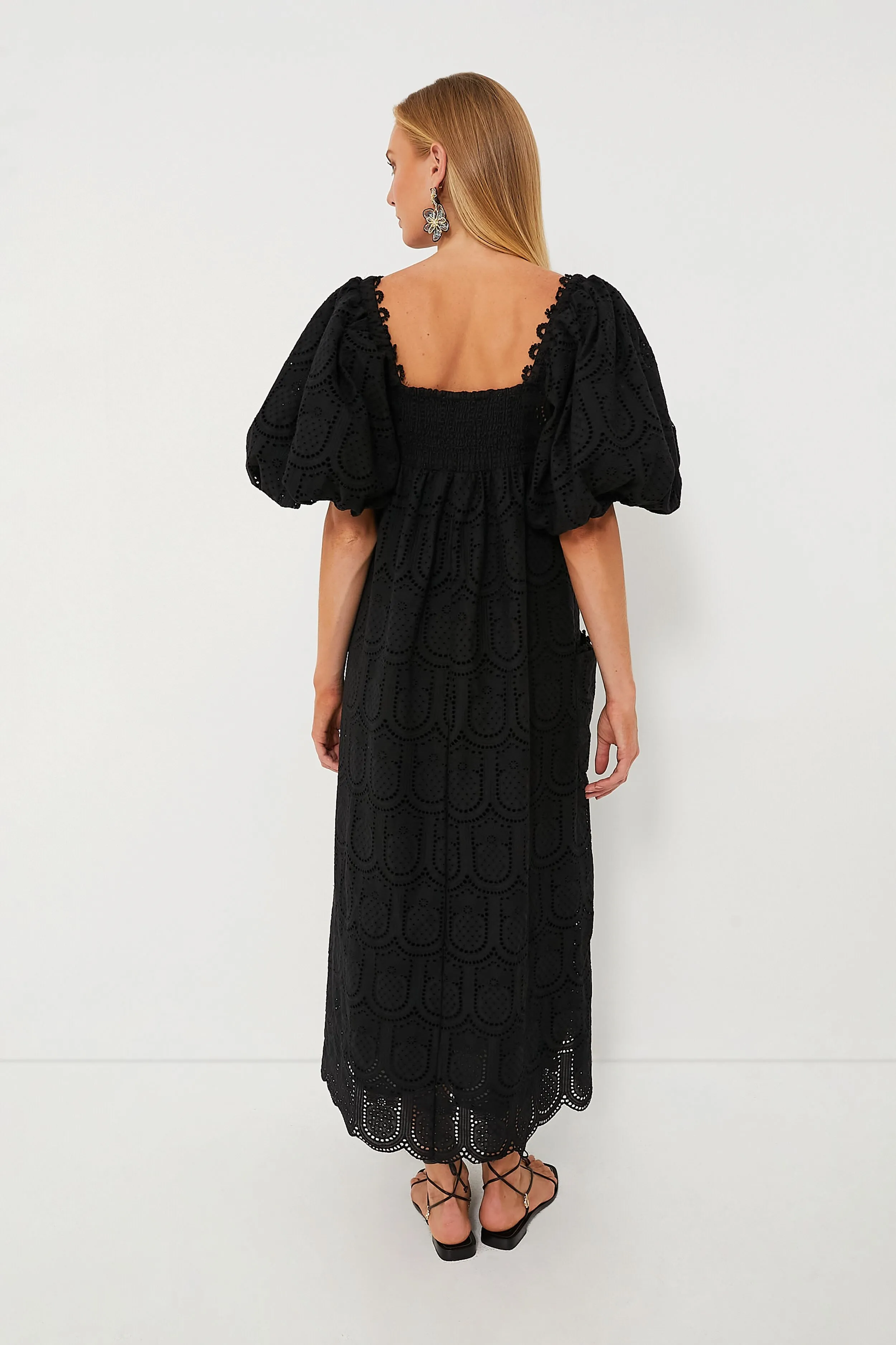 Black Pineapple Cotton Eyelet Maxi Dress