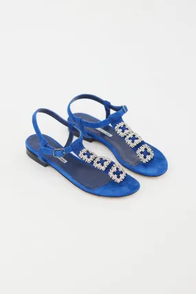 Blue Suede Crystal Embellishment Sandal