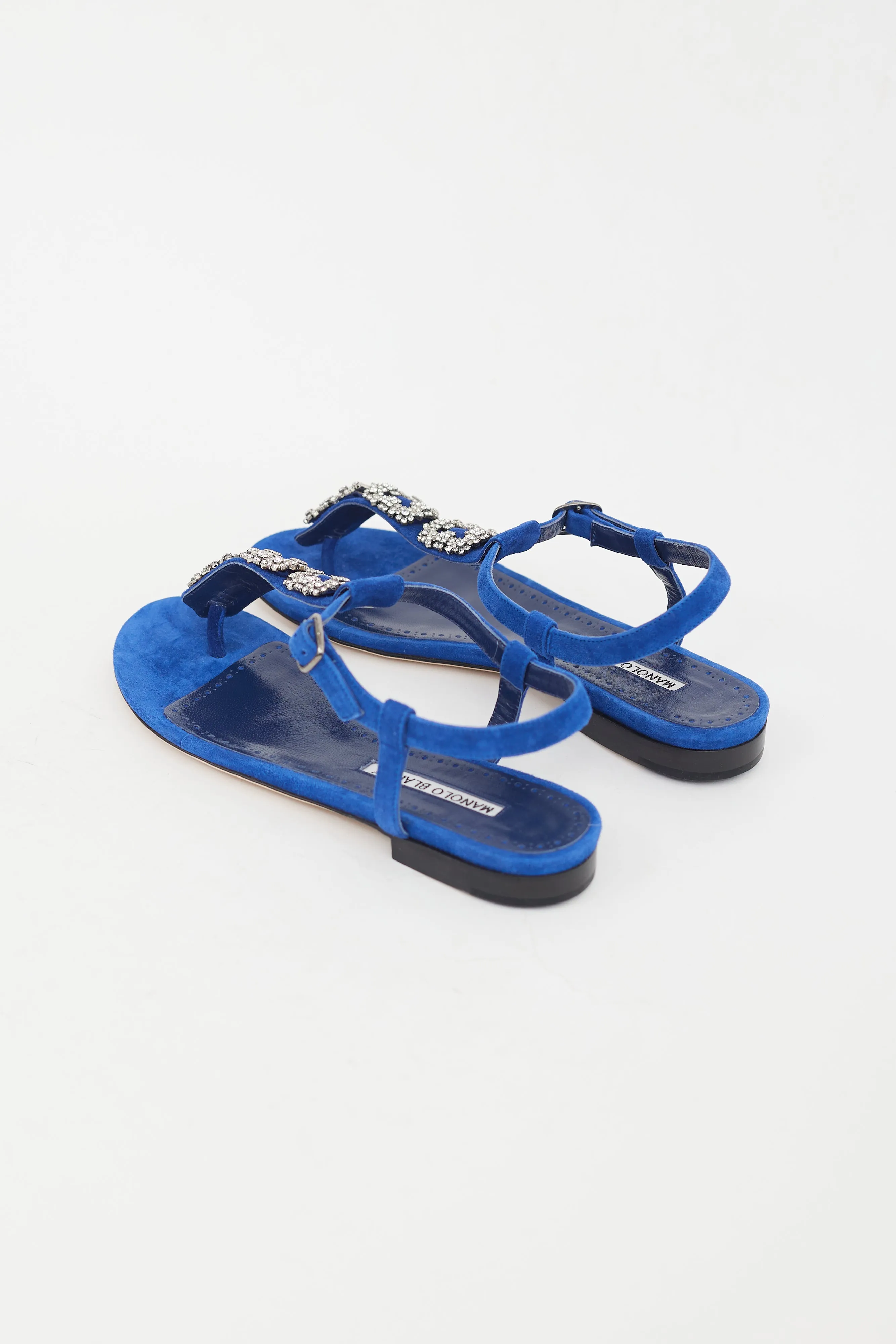 Blue Suede Crystal Embellishment Sandal