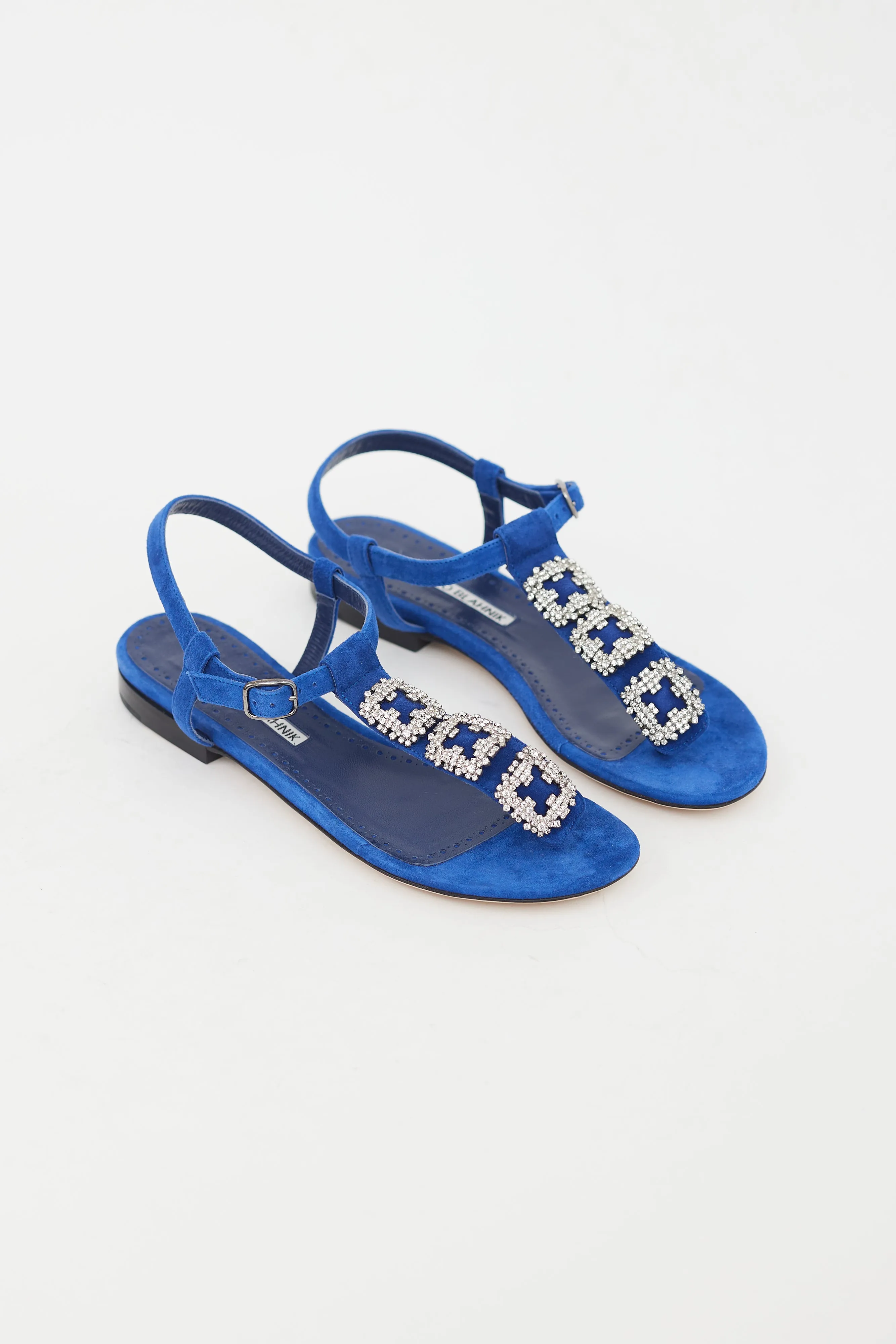 Blue Suede Crystal Embellishment Sandal