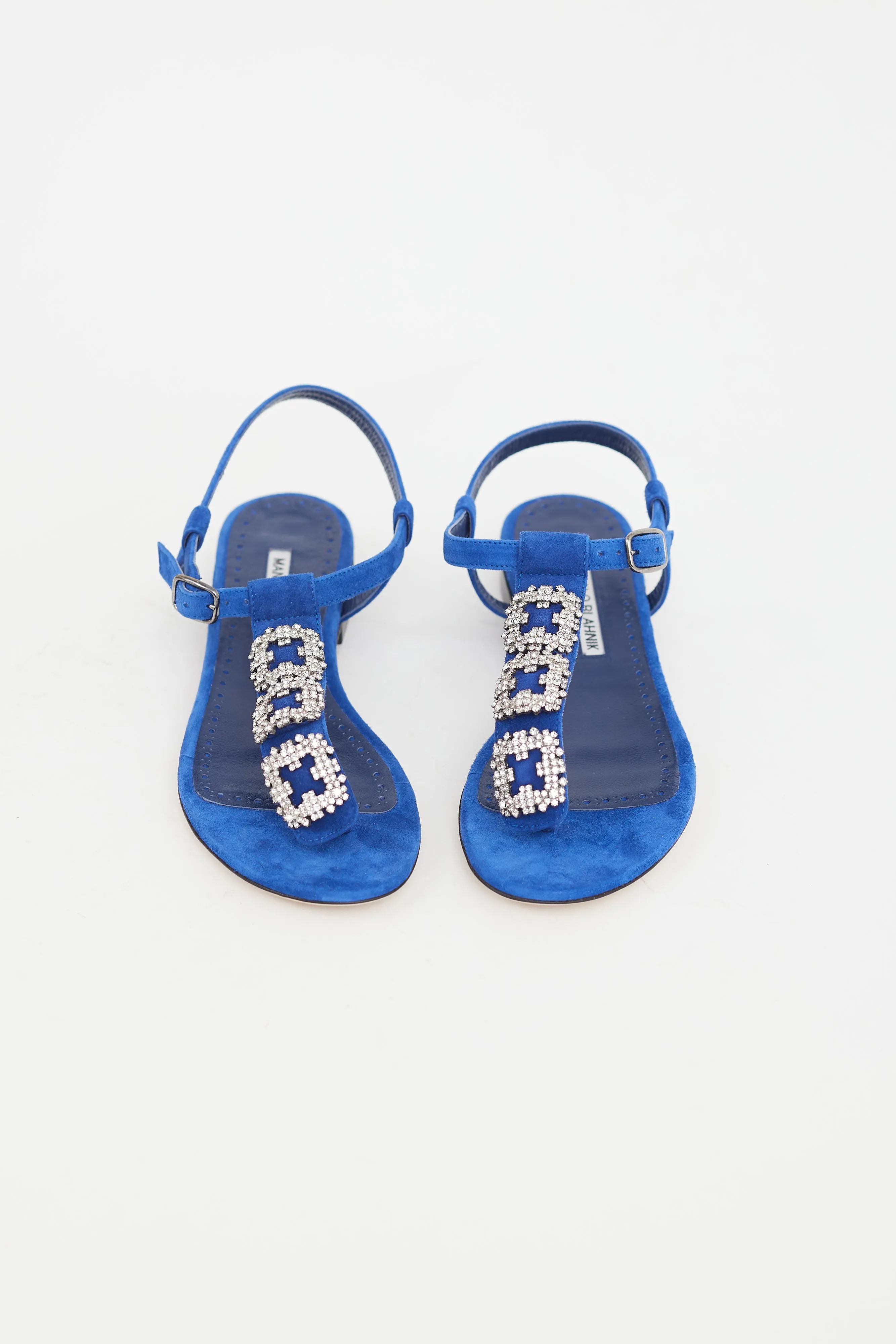 Blue Suede Crystal Embellishment Sandal