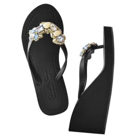 Blue York - Crystal Rhine Stone Embellished Women's High Wedge Flip Flops