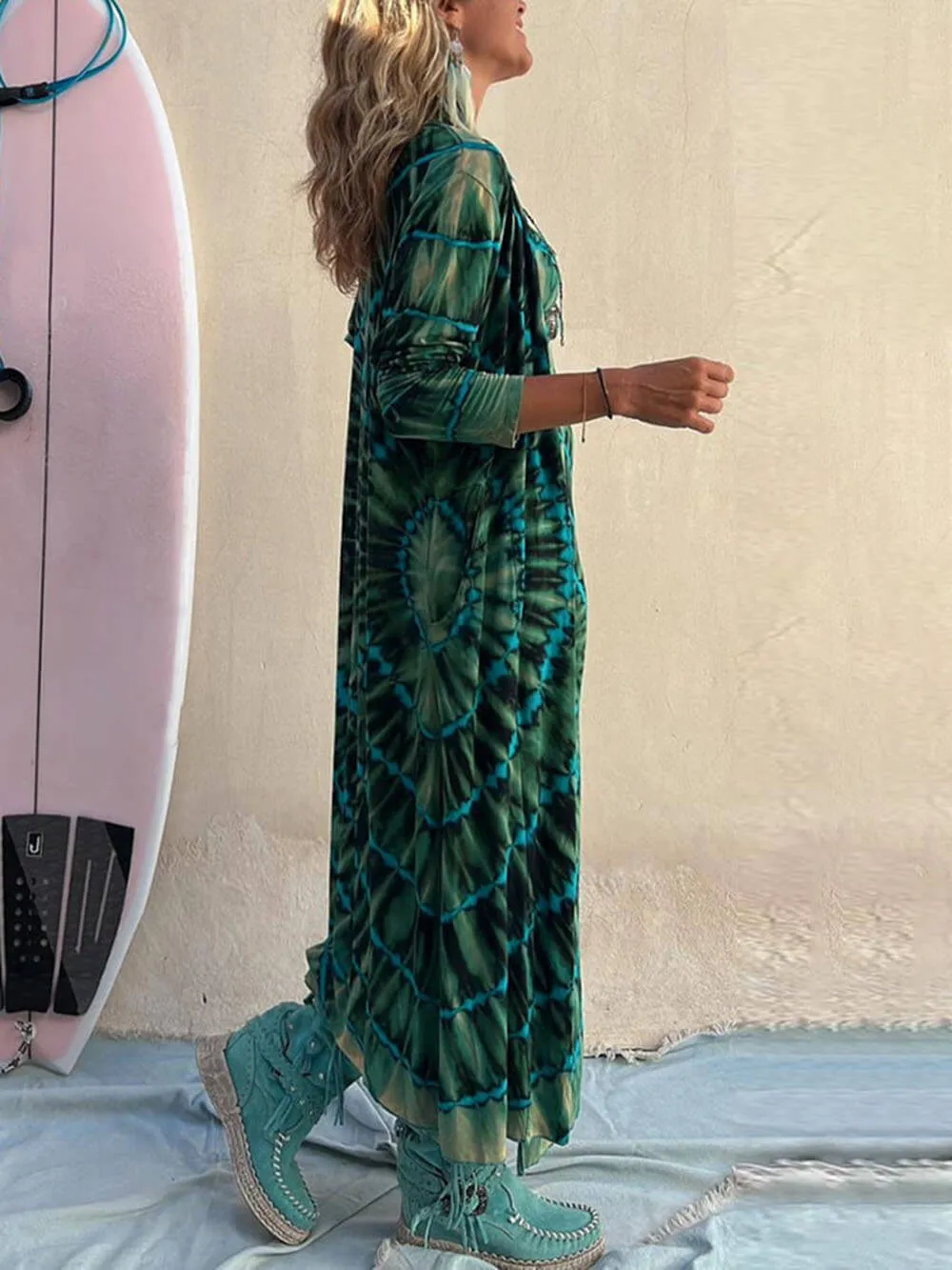 Boho Tie-dye Print Charming Slit Midi Dress