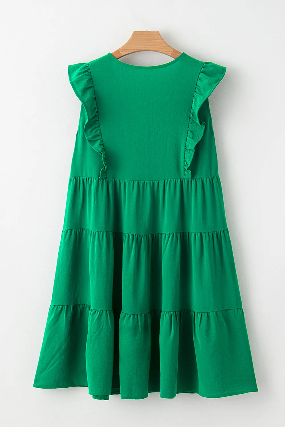 Bright Green V-Neck Ruffle Tiered Mini Dress