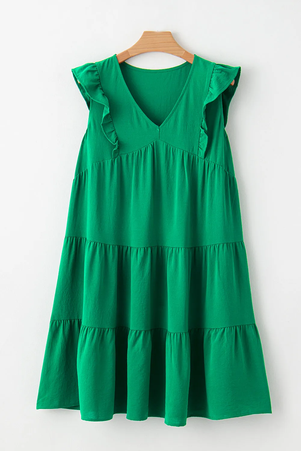 Bright Green V-Neck Ruffle Tiered Mini Dress