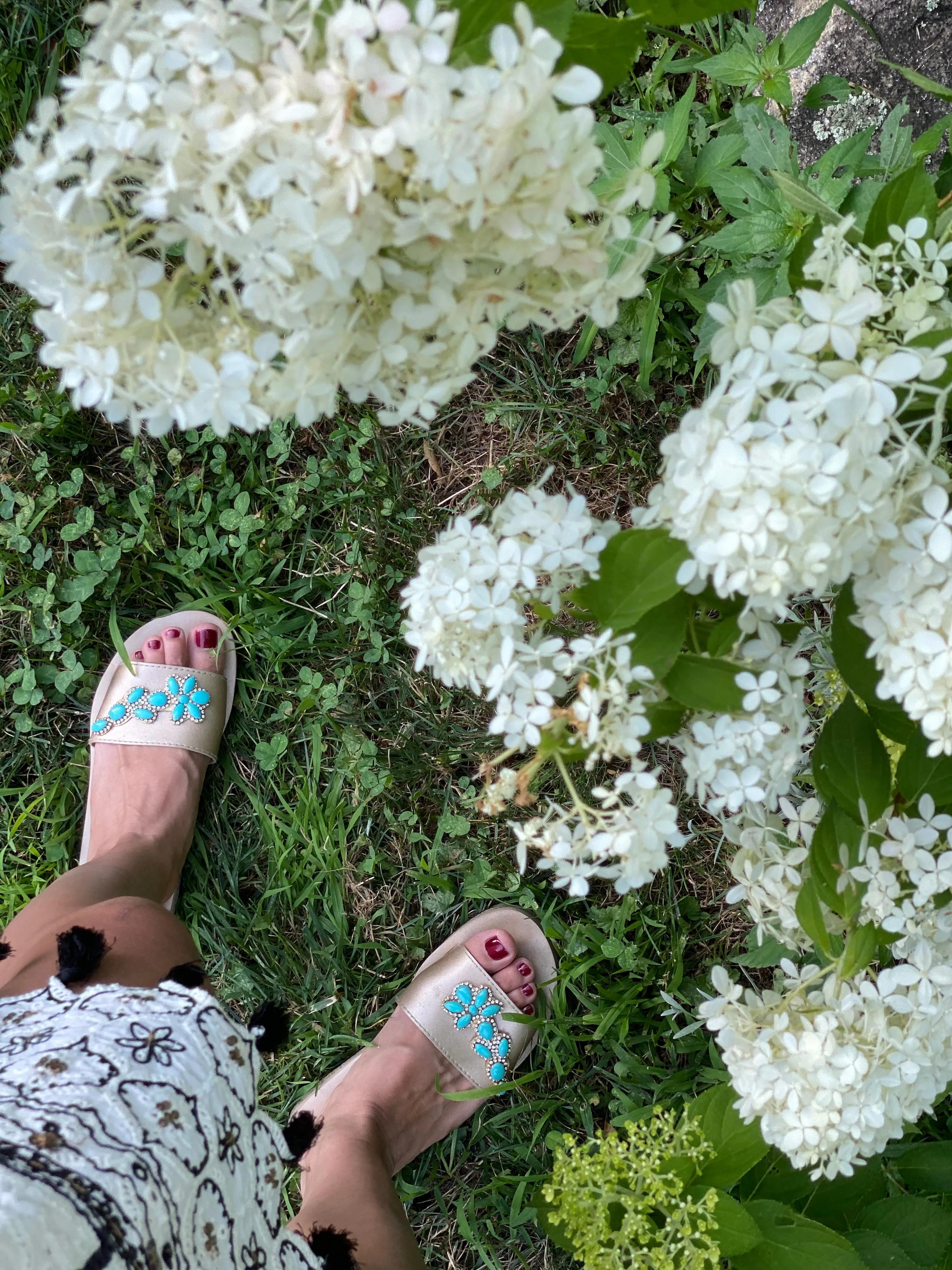 Brooklyn-Turquoise Flower-Waterproof Espadrille Rhine Stone Embellished Flat Sandal