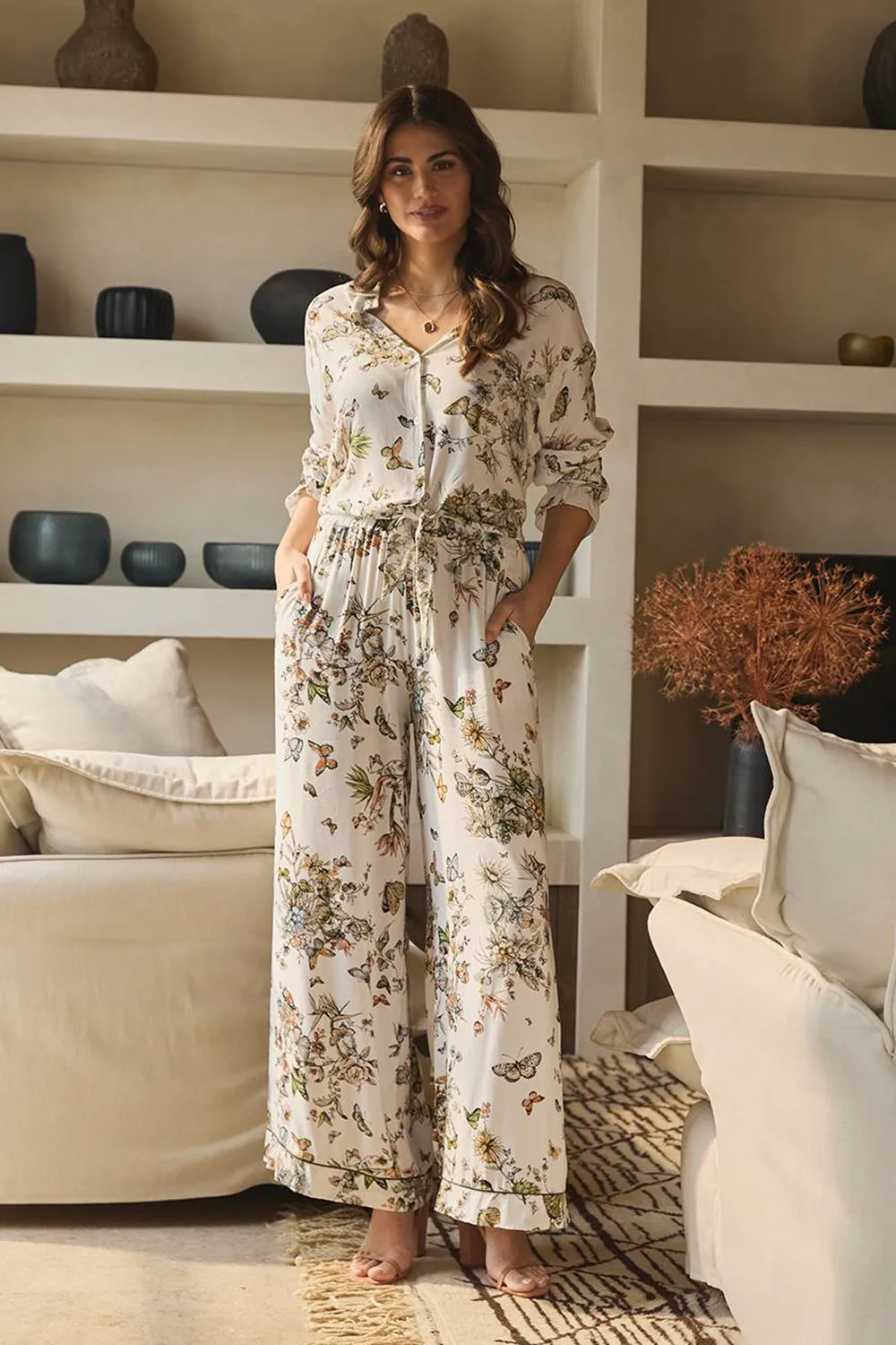 Butterfly Print High Rise Relaxed Trousers