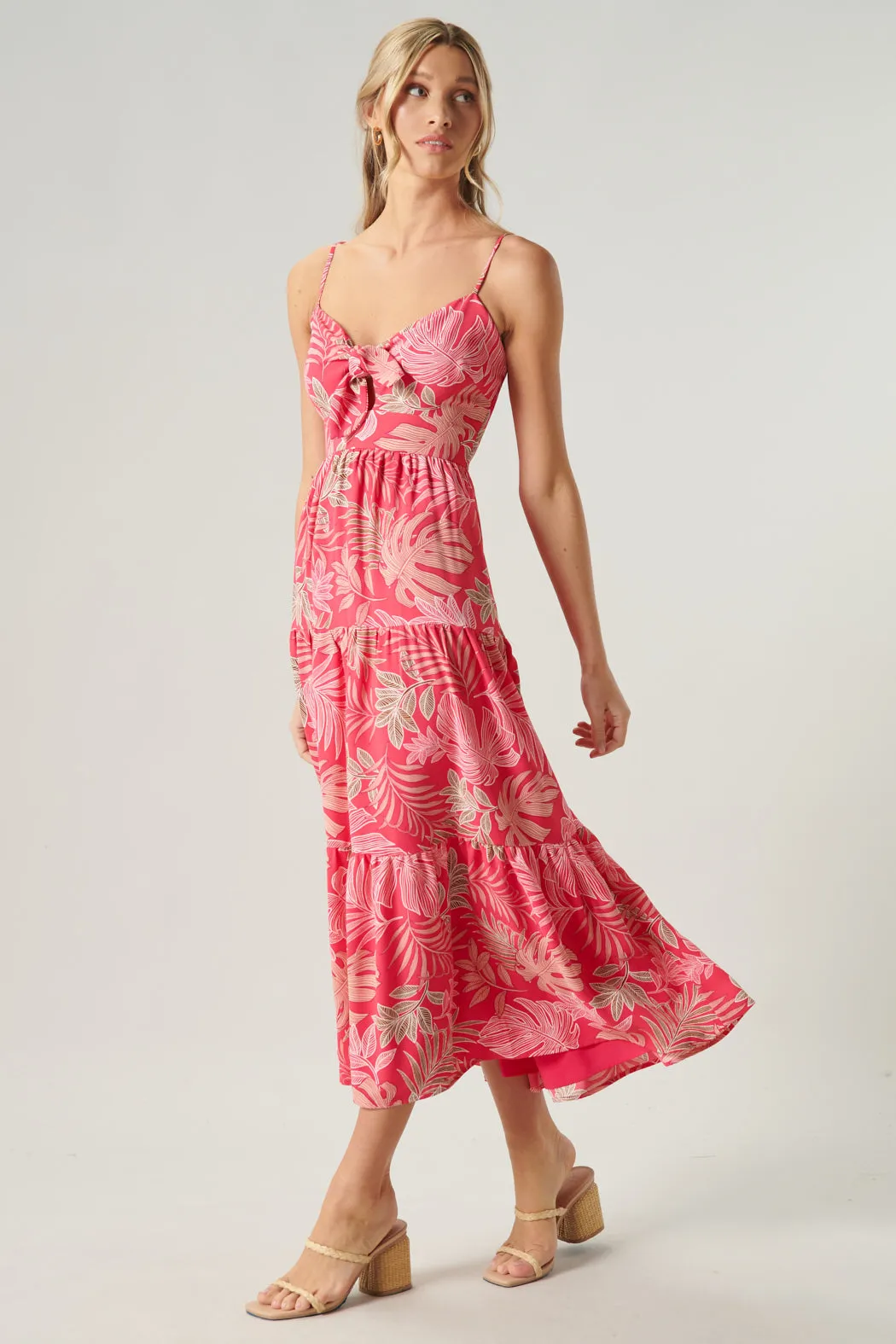 Cayman Tropical Print Tie Knot Midi Dress