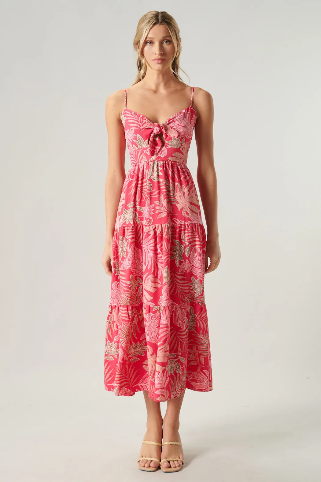 Cayman Tropical Print Tie Knot Midi Dress