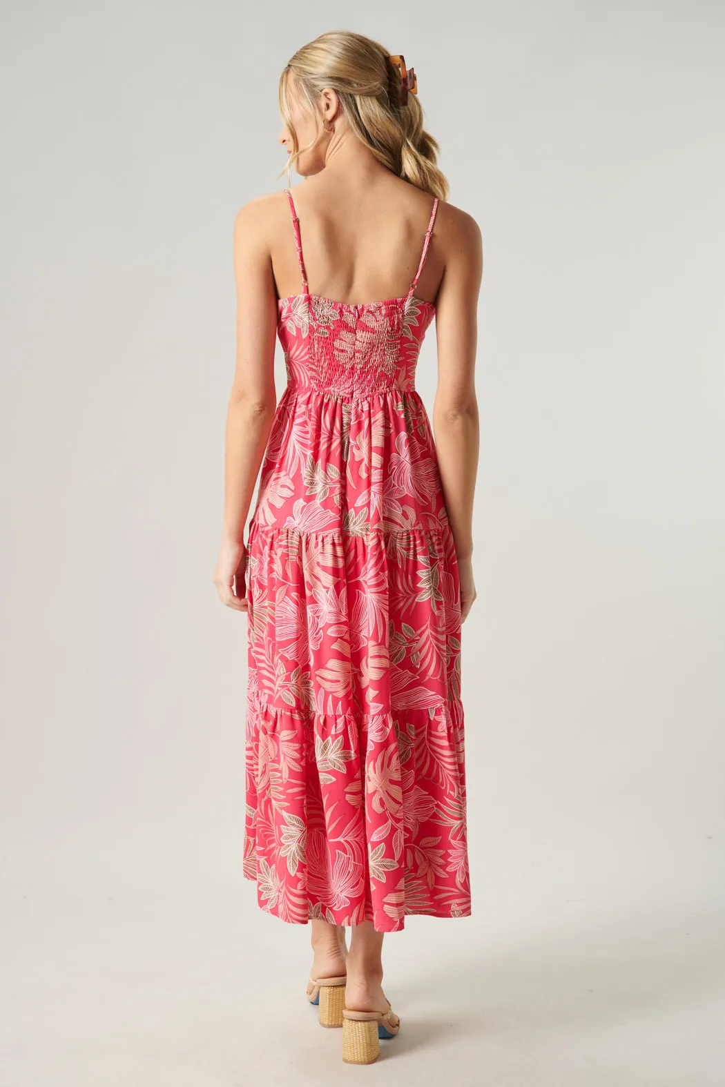 Cayman Tropical Print Tie Knot Midi Dress