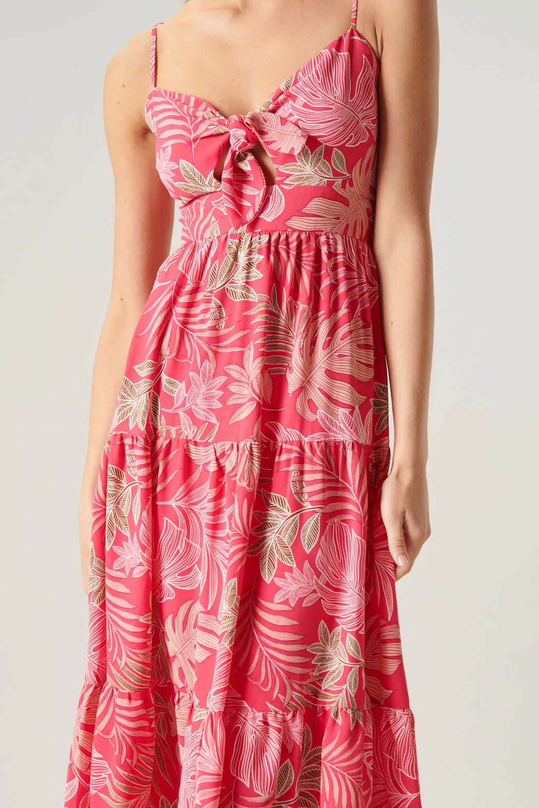 Cayman Tropical Print Tie Knot Midi Dress